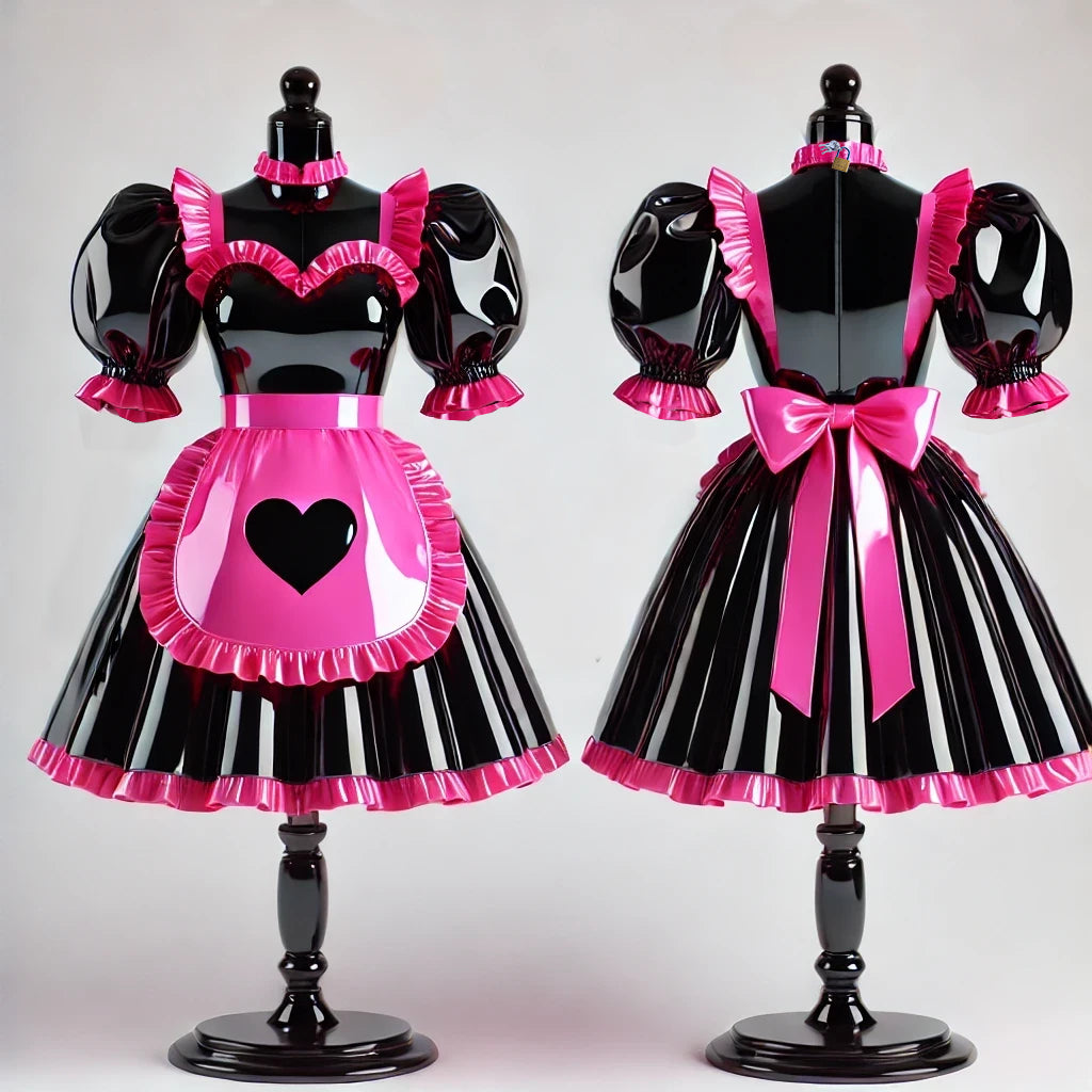 Robe en PVC épais noir et rose fluo G4075