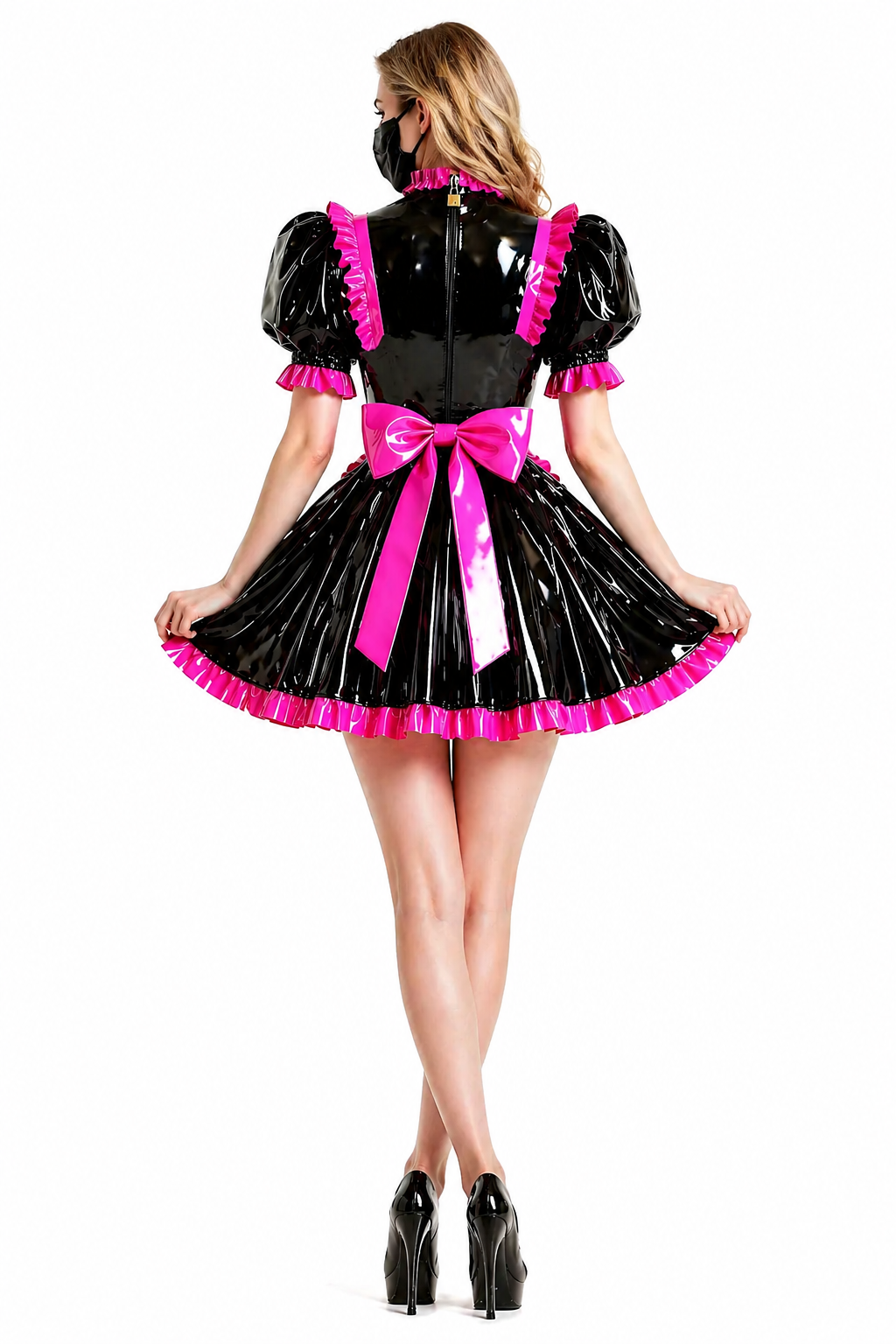 Black & Hot Pink Heavy PVC Dress G4075
