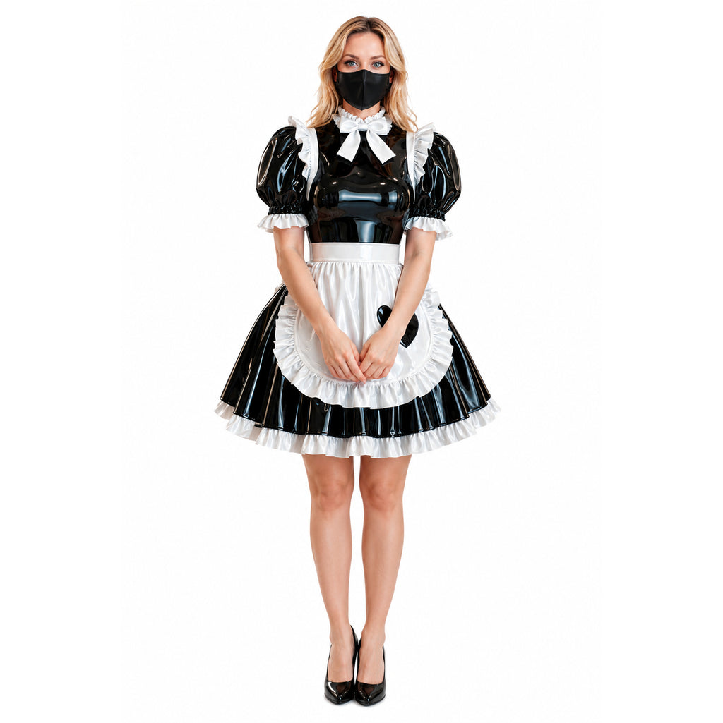 Schwarzes, schweres PVC Sissy Maid Kleid G4077