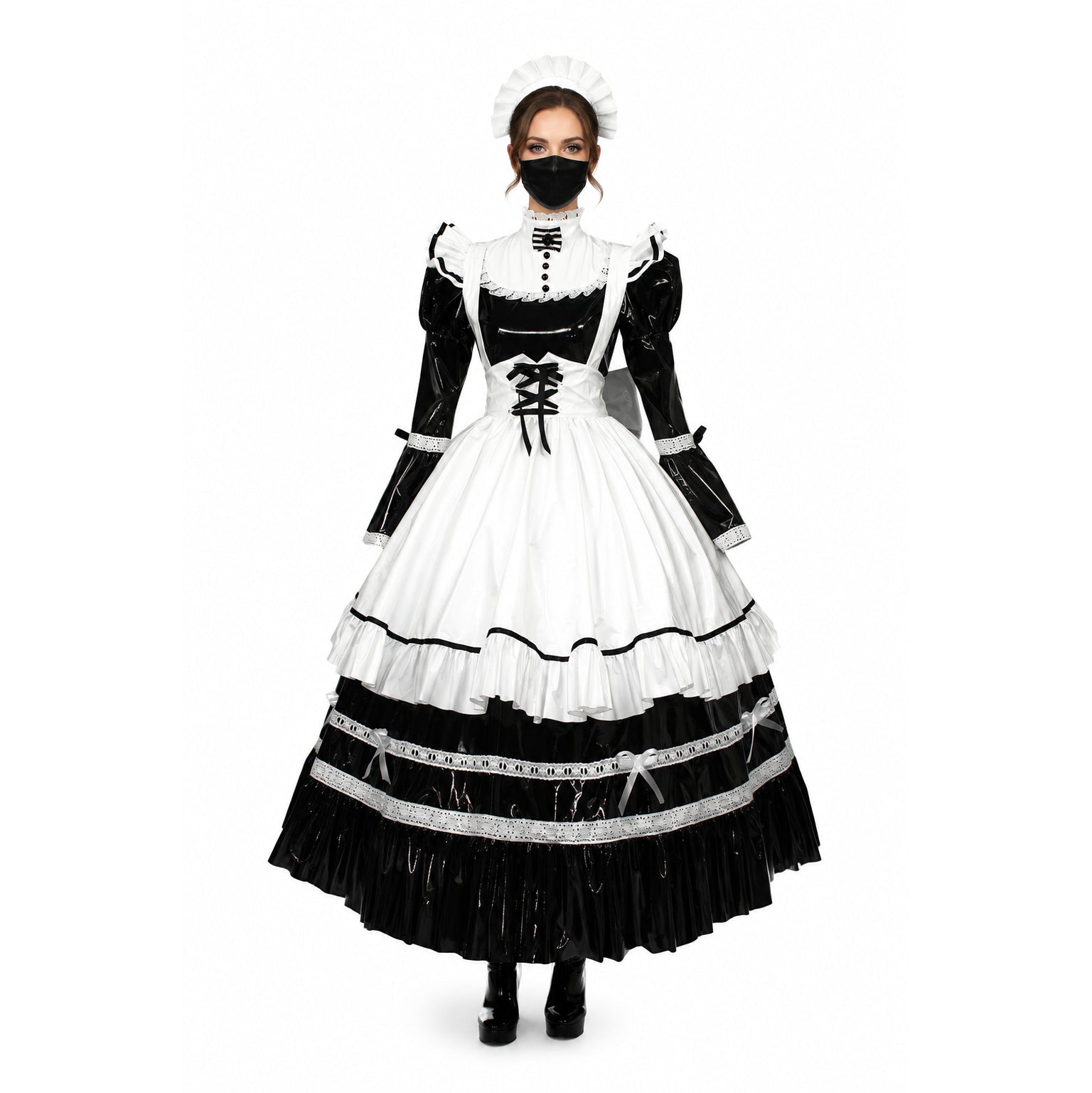 schwarzes, dünnes PVC-Kleid G407