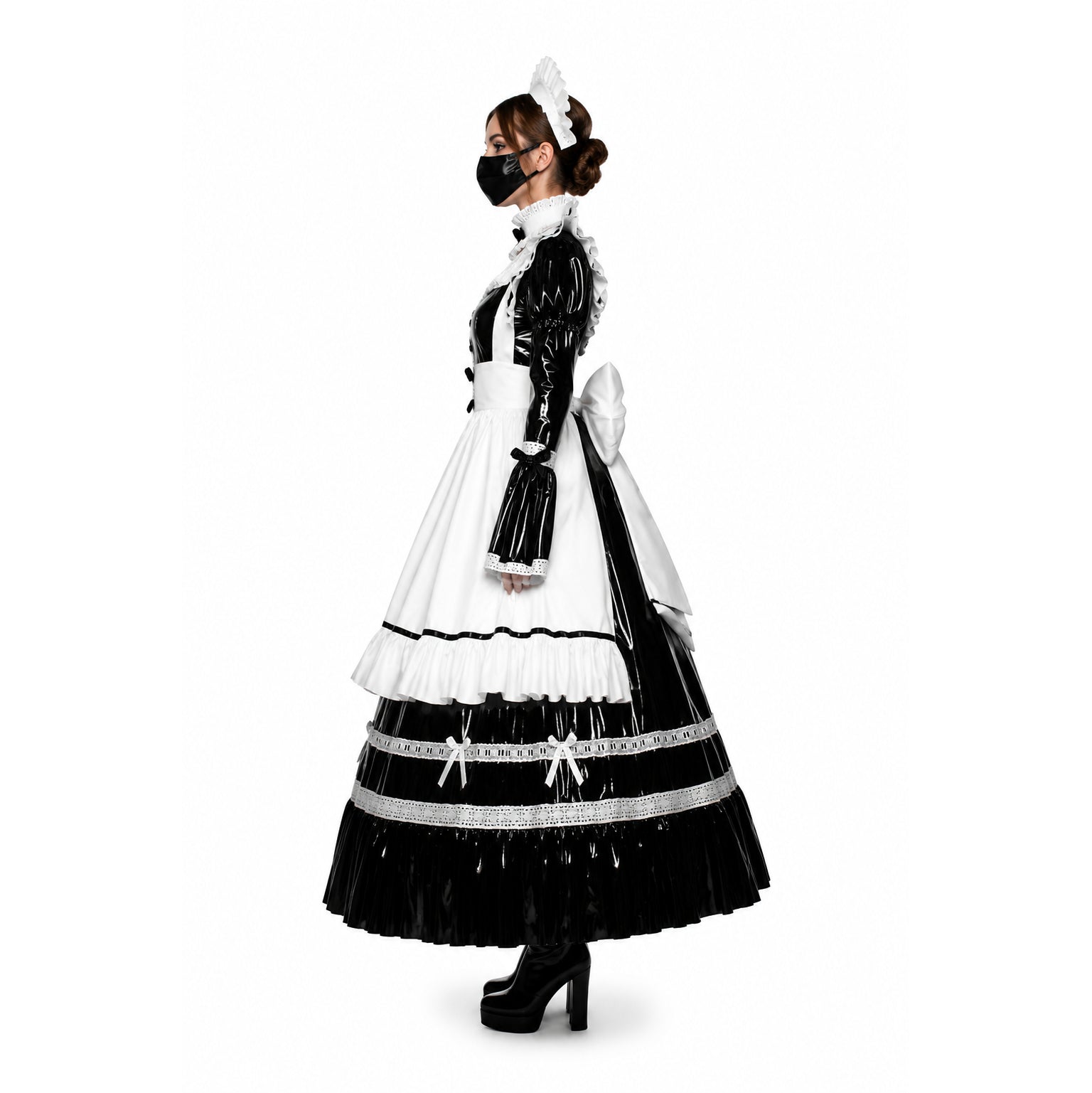 schwarzes, dünnes PVC-Kleid G407