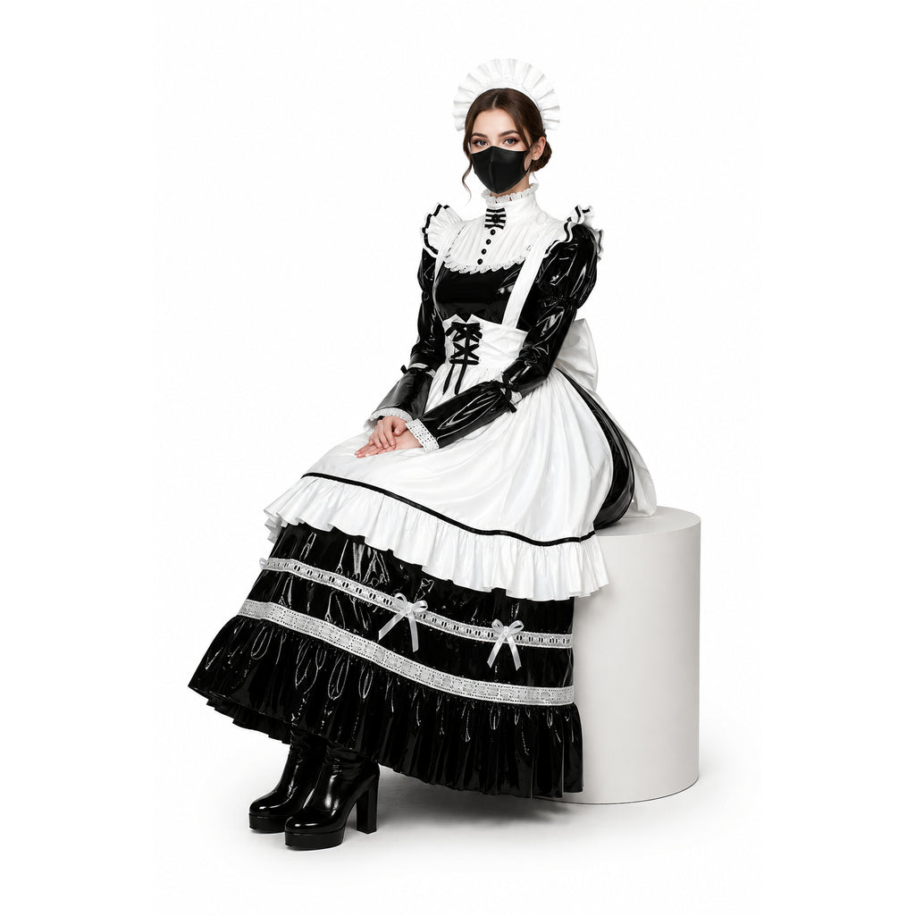 schwarzes, dünnes PVC-Kleid G407