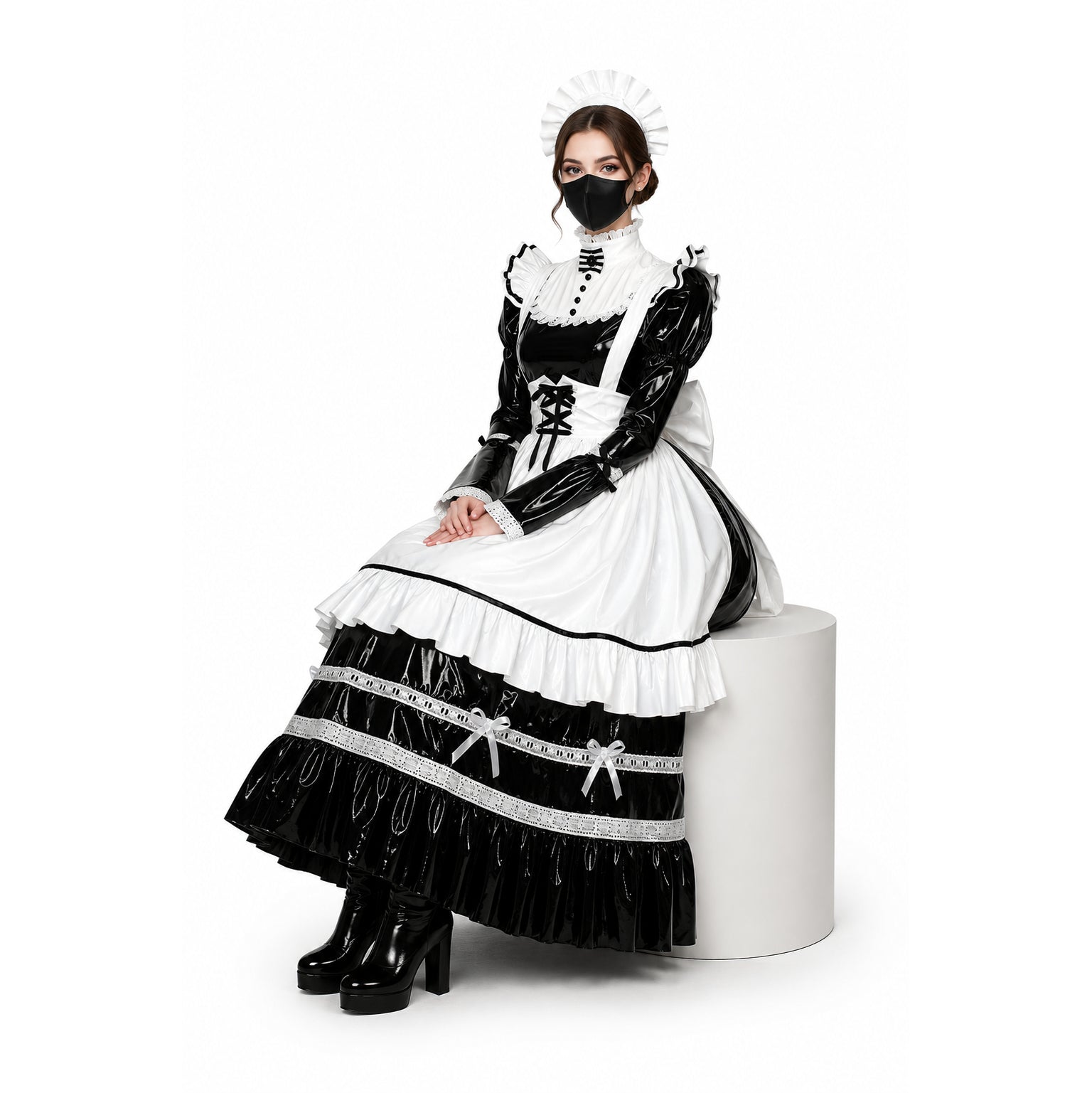 schwarzes, dünnes PVC-Kleid G407