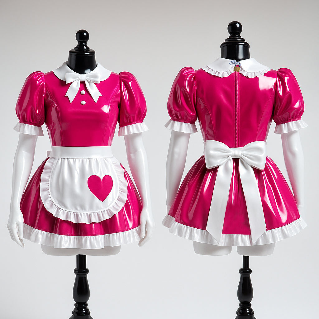 Hot Pink Heavy PVC sissy maid Dress G4081