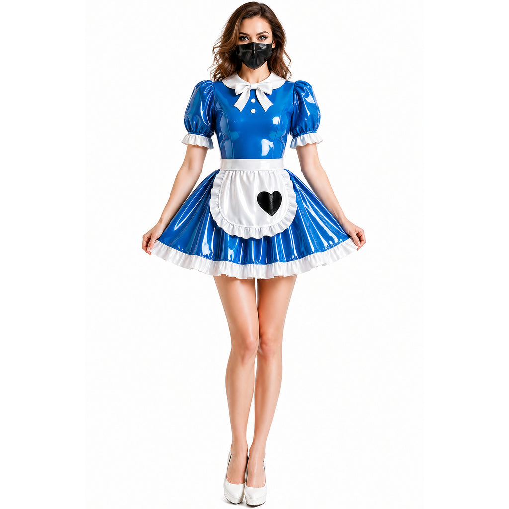 Robe de soubrette en PVC lourd bleu G4082