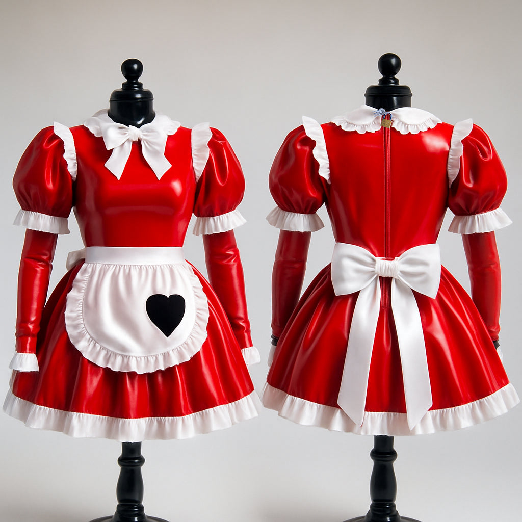 Red Heavy PVC sissy maid Dress G4083