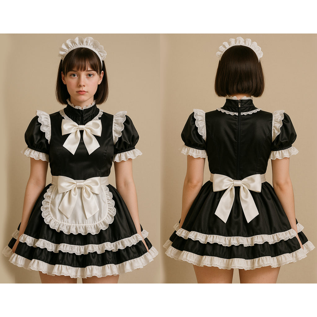 Black Satin sissy maid Dress G4085