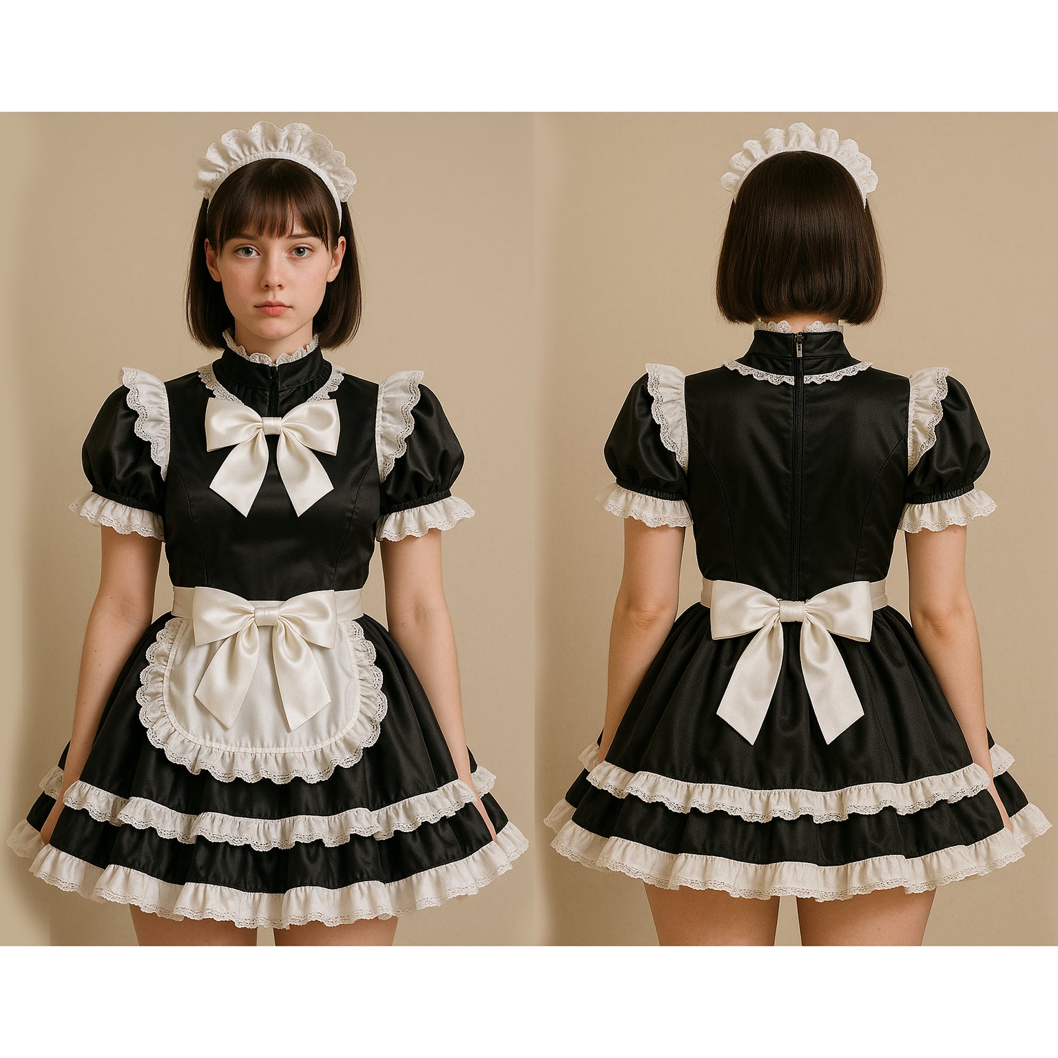 Black Satin sissy maid Dress G4085