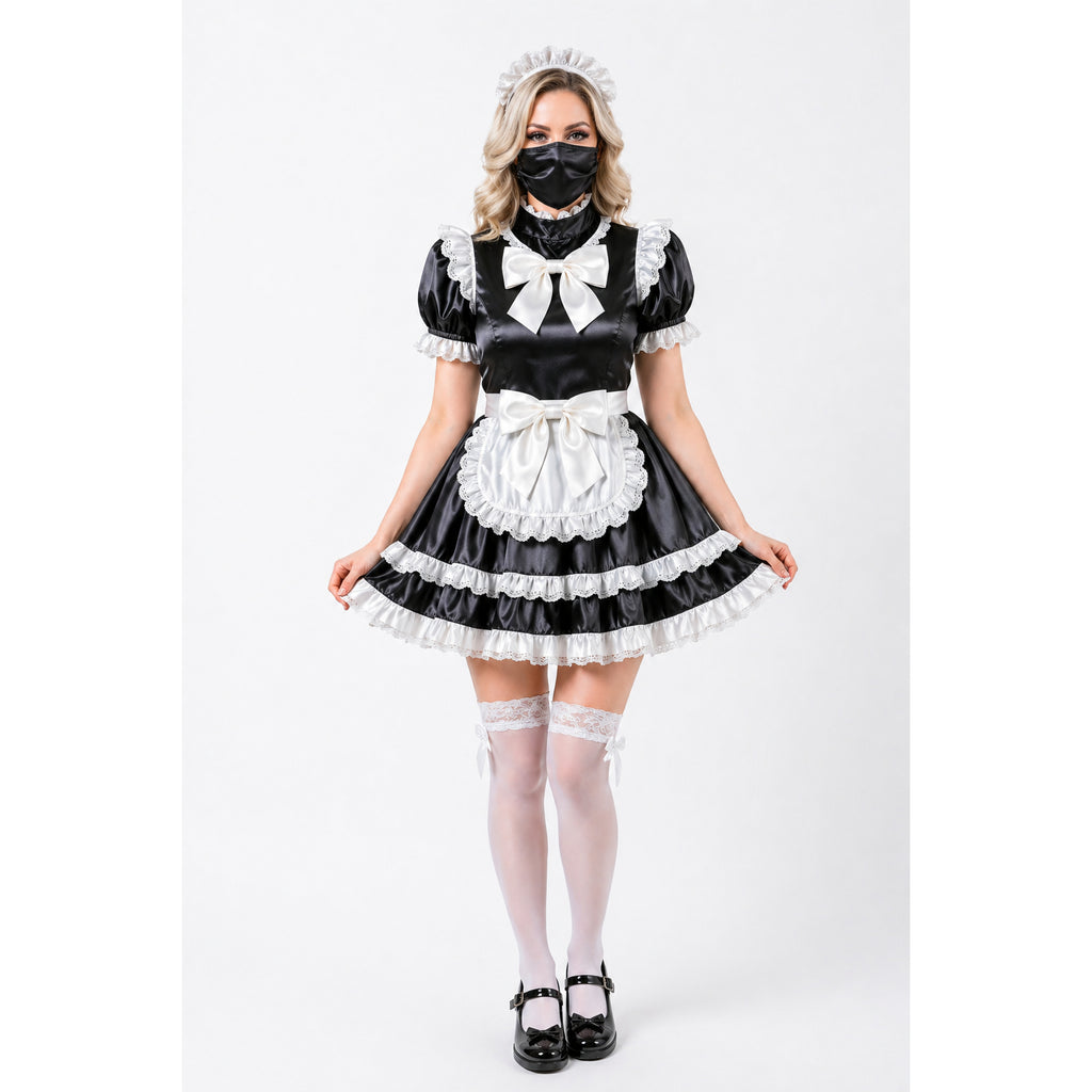 Black Satin sissy maid Dress G4085