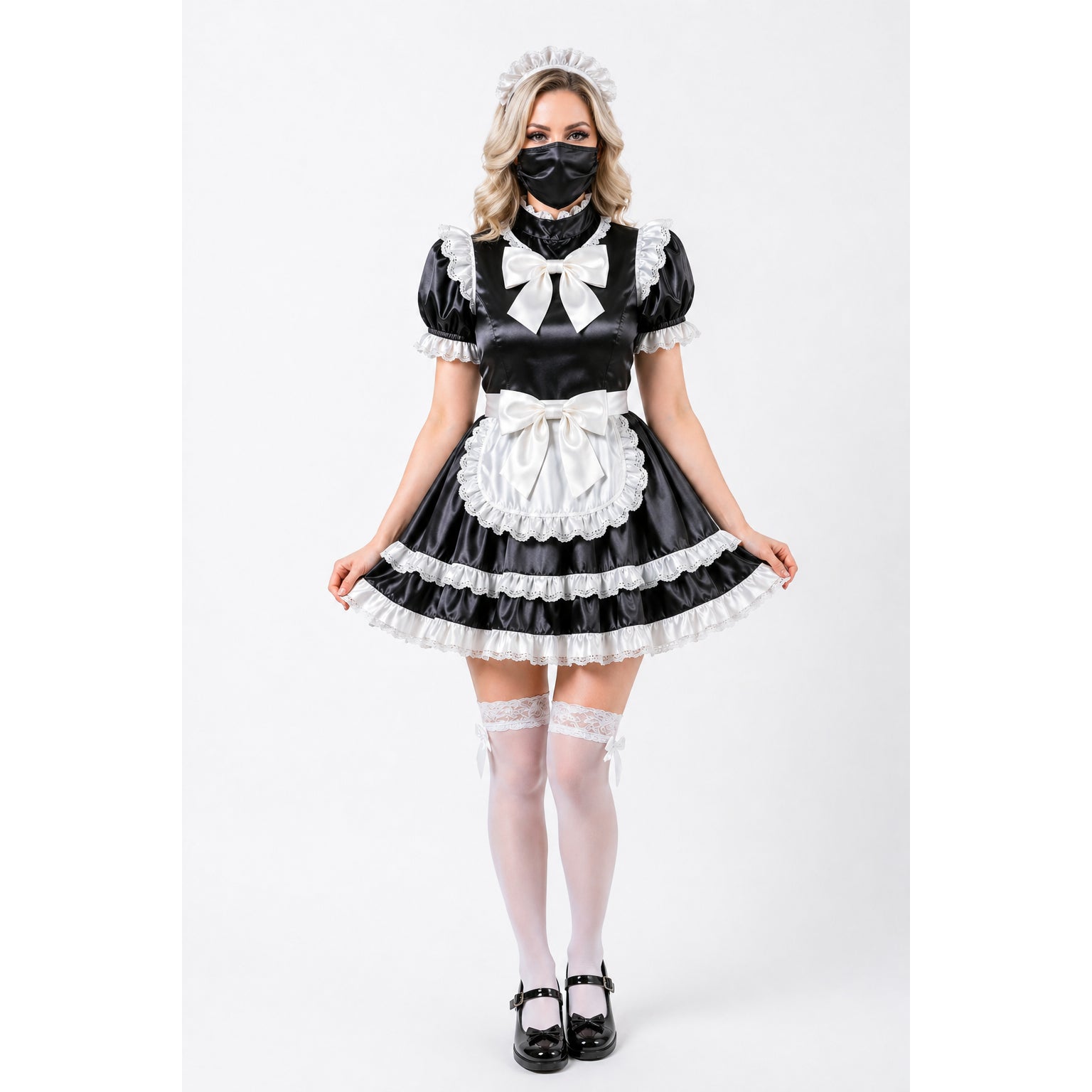 Black Satin sissy maid Dress G4085