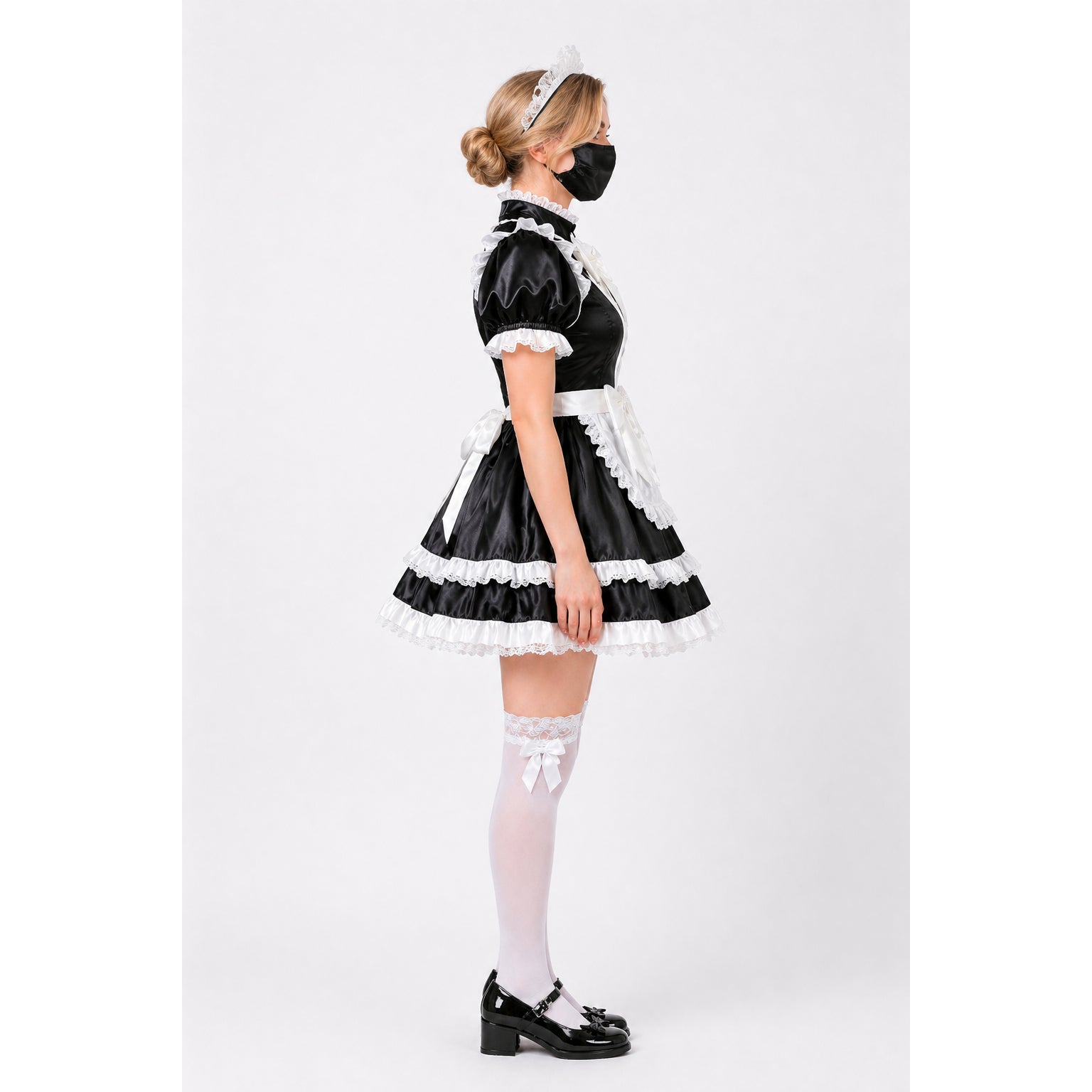 Black Satin sissy maid Dress G4085