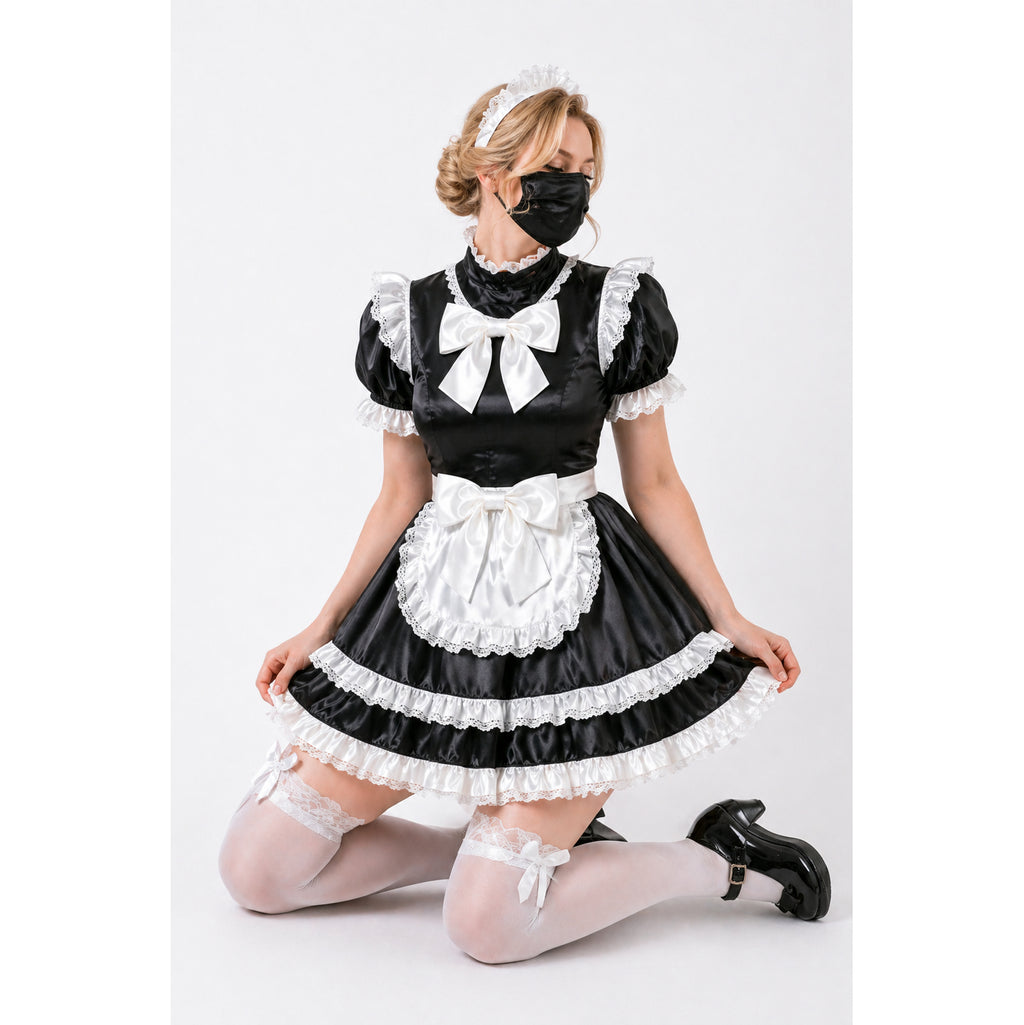 Black Satin sissy maid Dress G4085