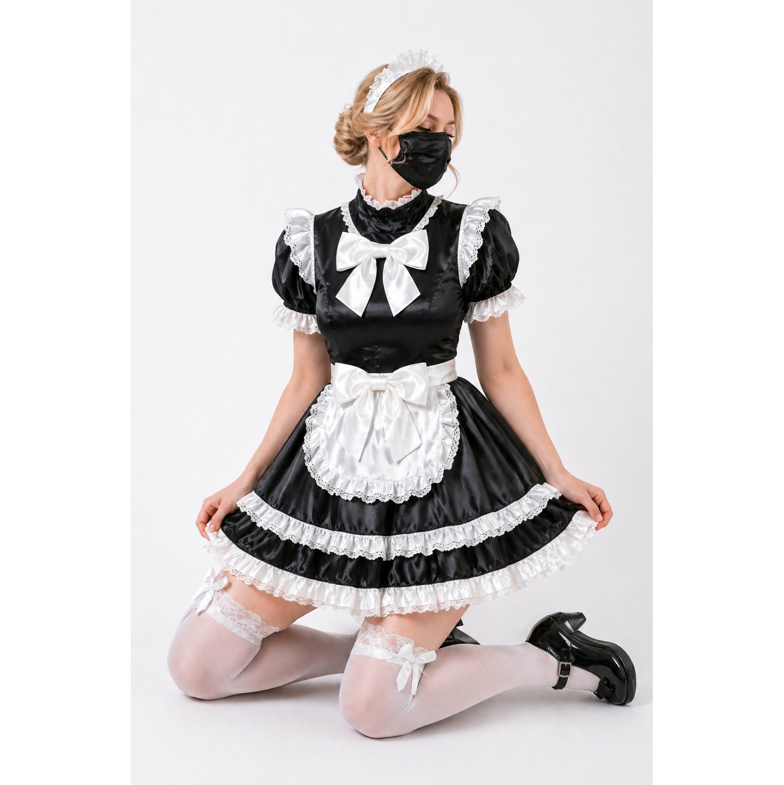 Black Satin sissy maid Dress G4085