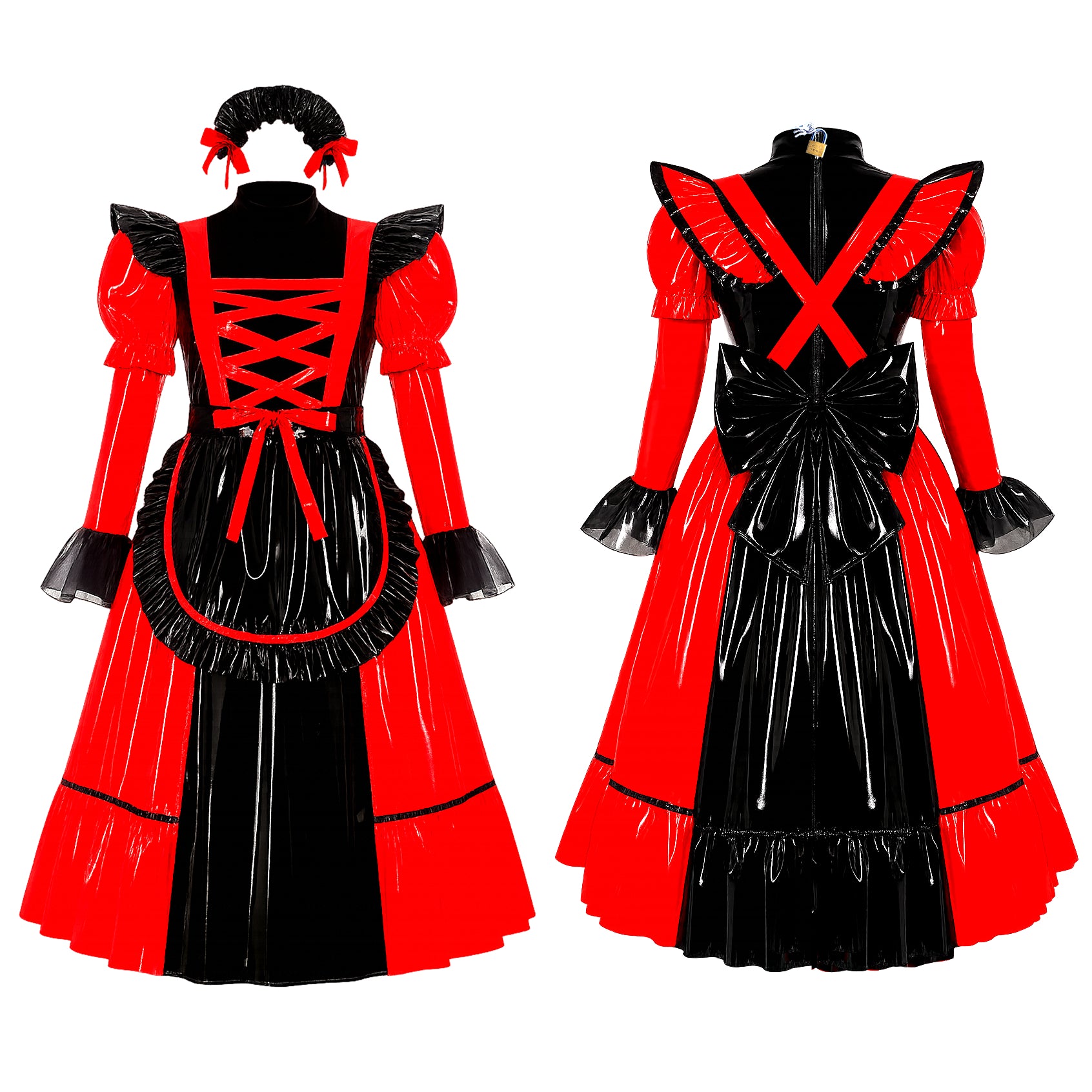 Rotes, dünnes PVC-Kleid G4088