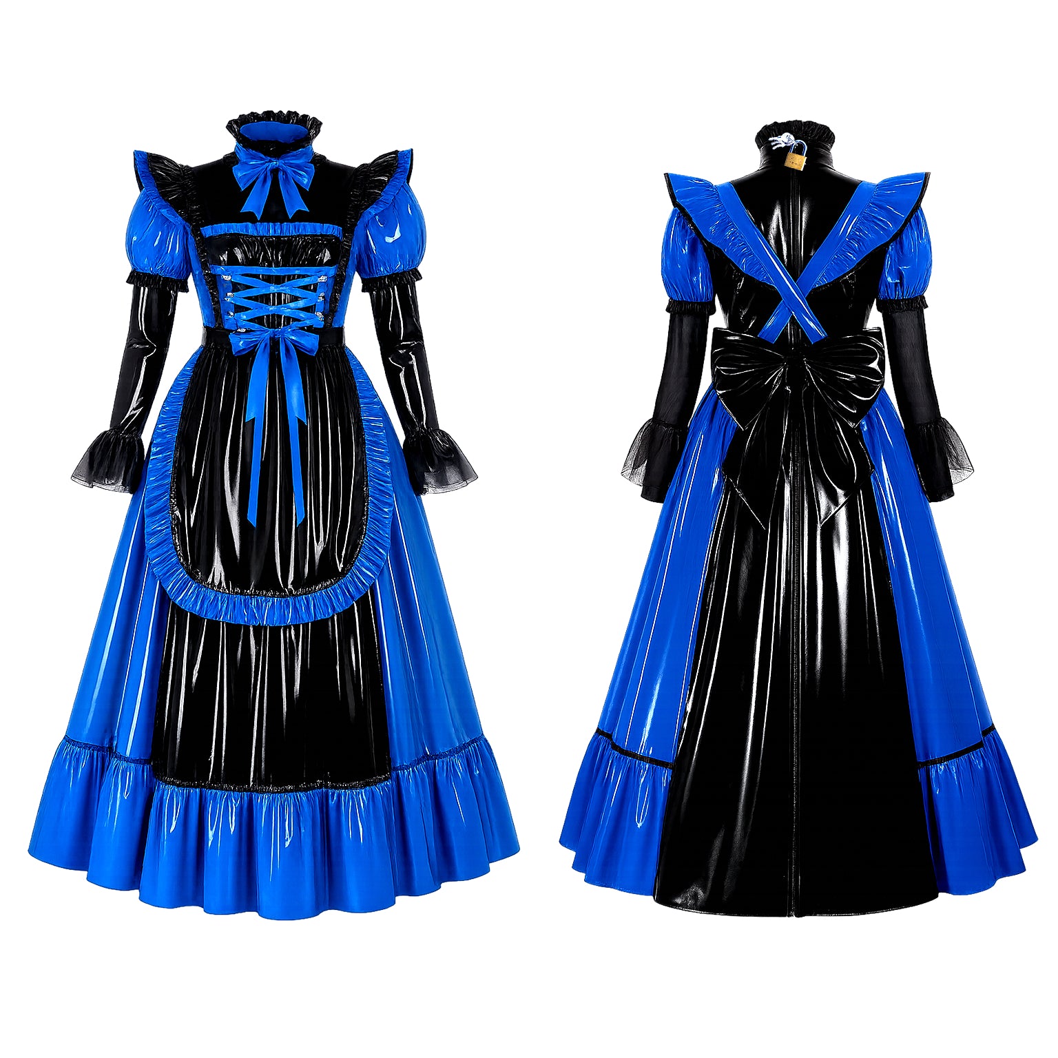 Blaues, dünnes PVC-Kleid G4089