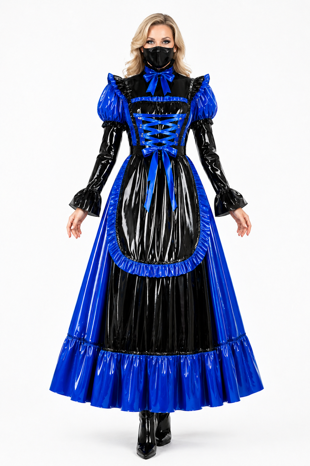 Blaues, dünnes PVC-Kleid G4089