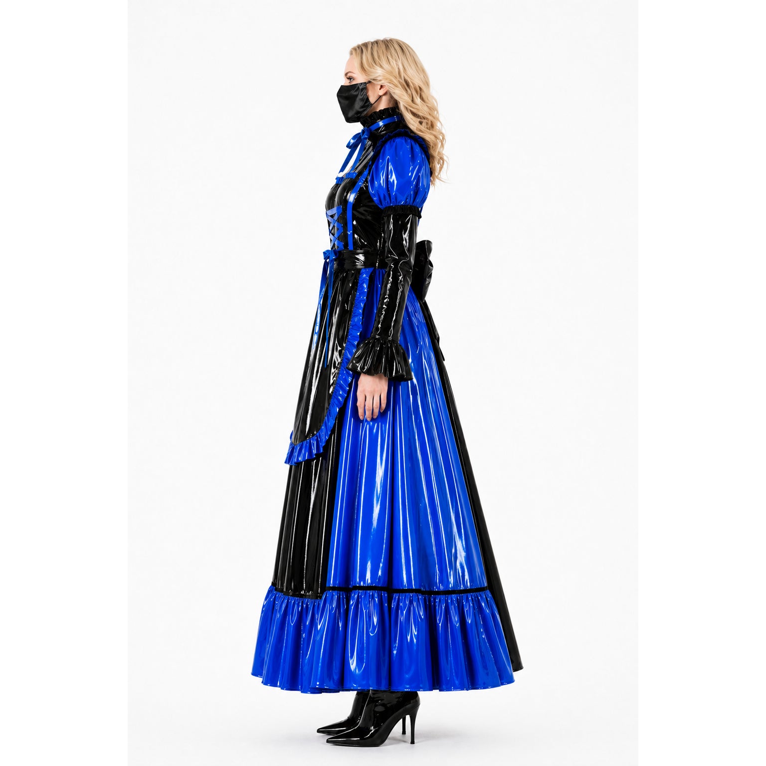 Blaues, dünnes PVC-Kleid G4089