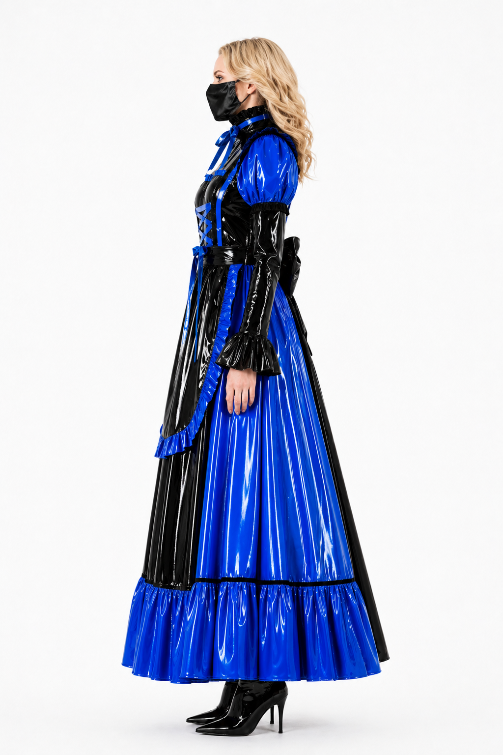 Blaues, dünnes PVC-Kleid G4089