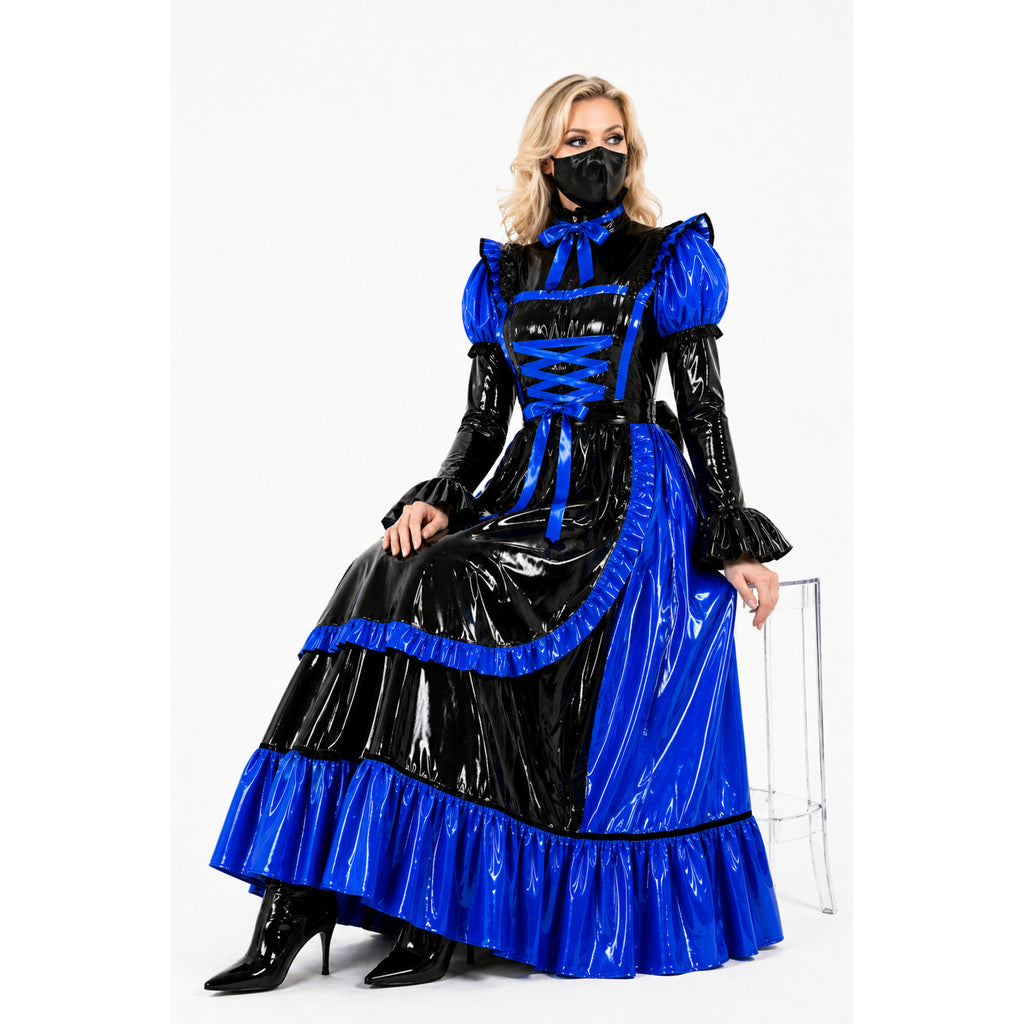 Blaues, dünnes PVC-Kleid G4089