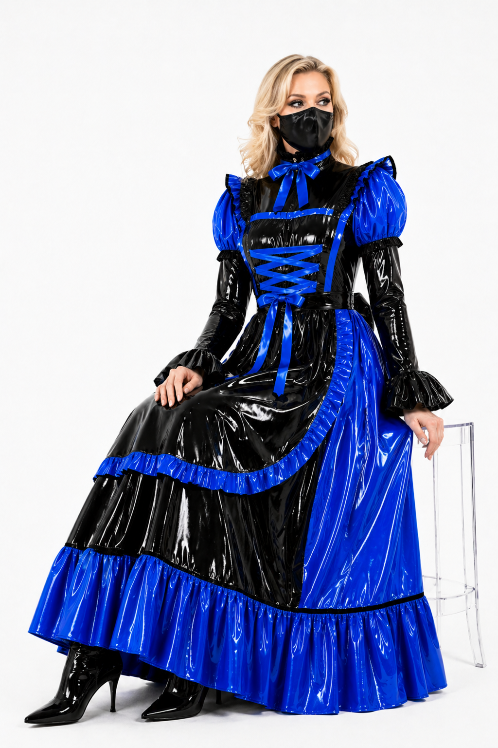 Blaues, dünnes PVC-Kleid G4089