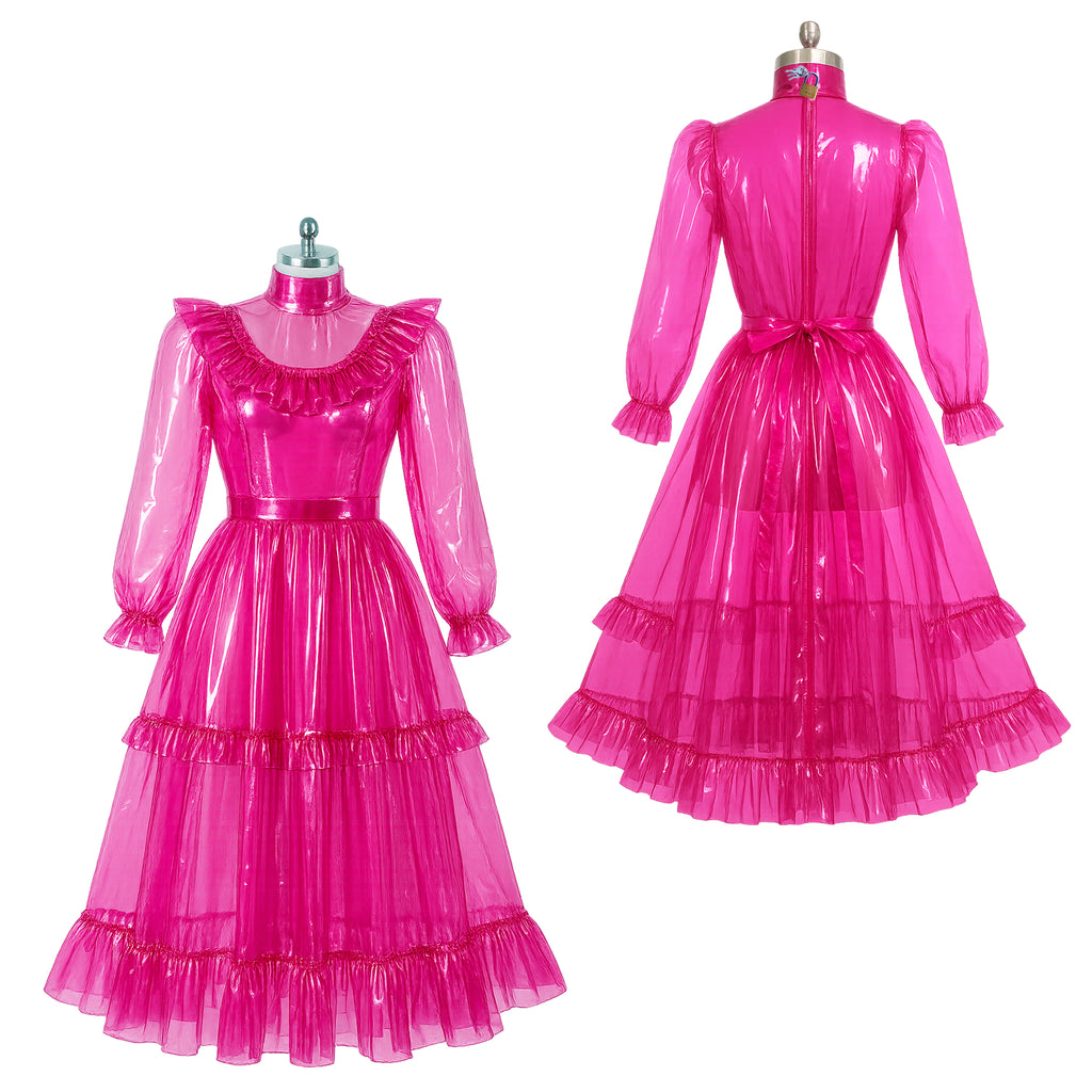 Hot Pink Transparentes PVC Maxikleid G4091
