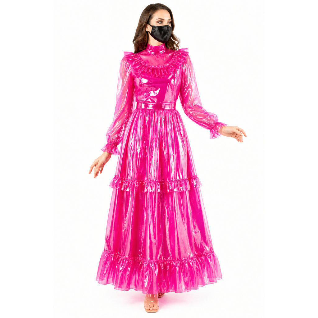 Hot Pink Transparentes PVC Maxikleid G4091