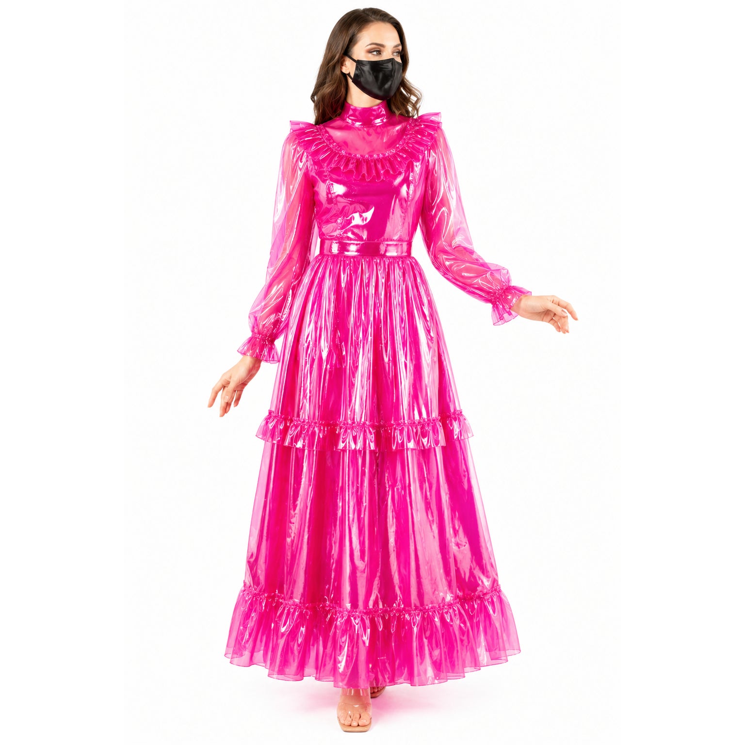 Hot Pink Transparentes PVC Maxikleid G4091