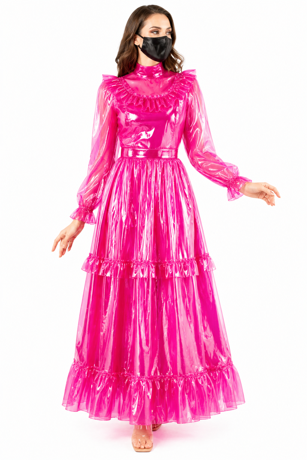 Hot Pink Clear PVC Long Dress G4091