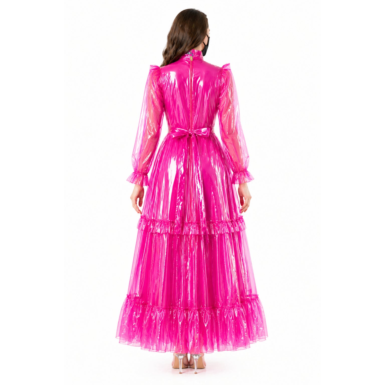 Hot Pink Transparentes PVC Maxikleid G4091