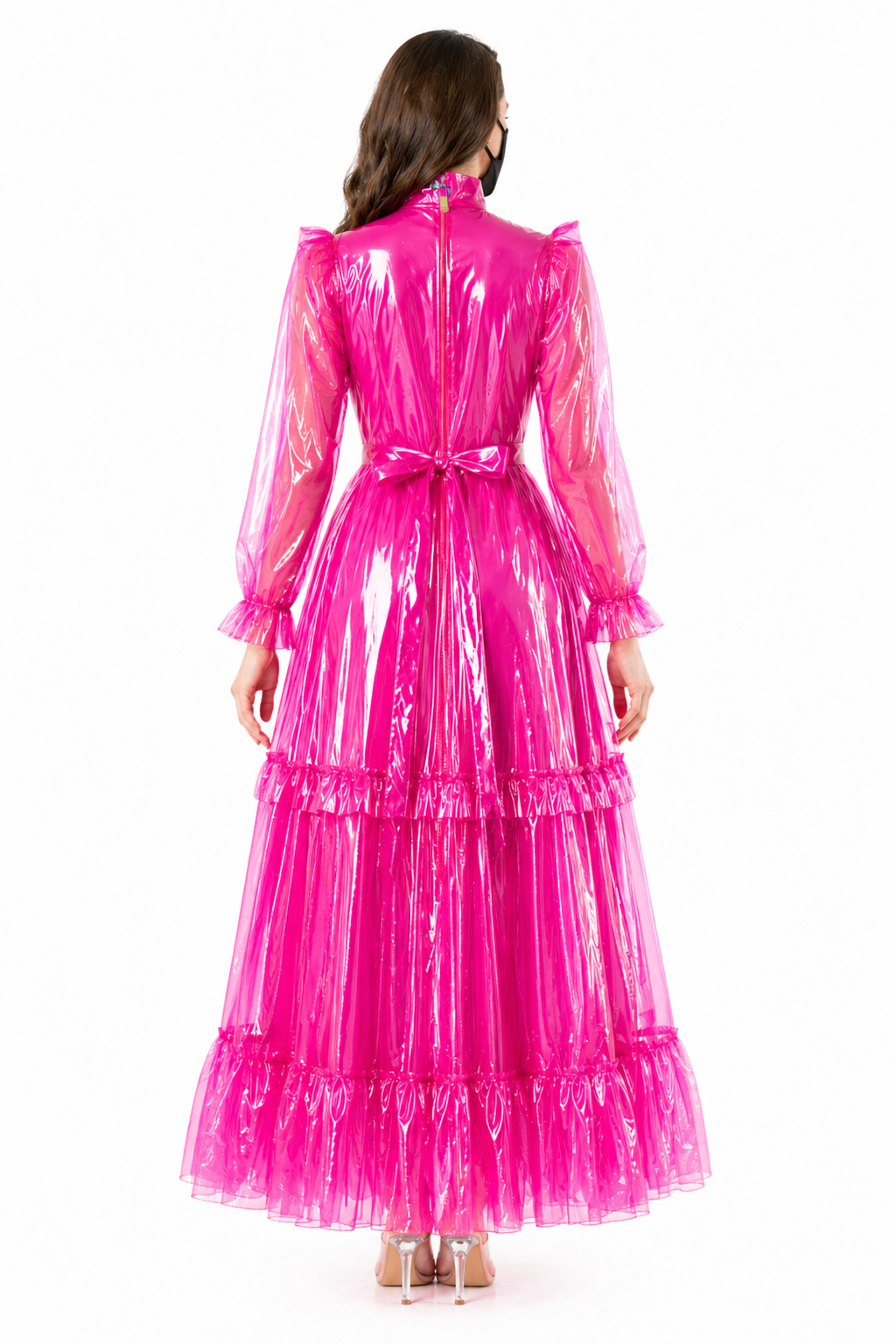 Hot Pink Transparentes PVC Maxikleid G4091