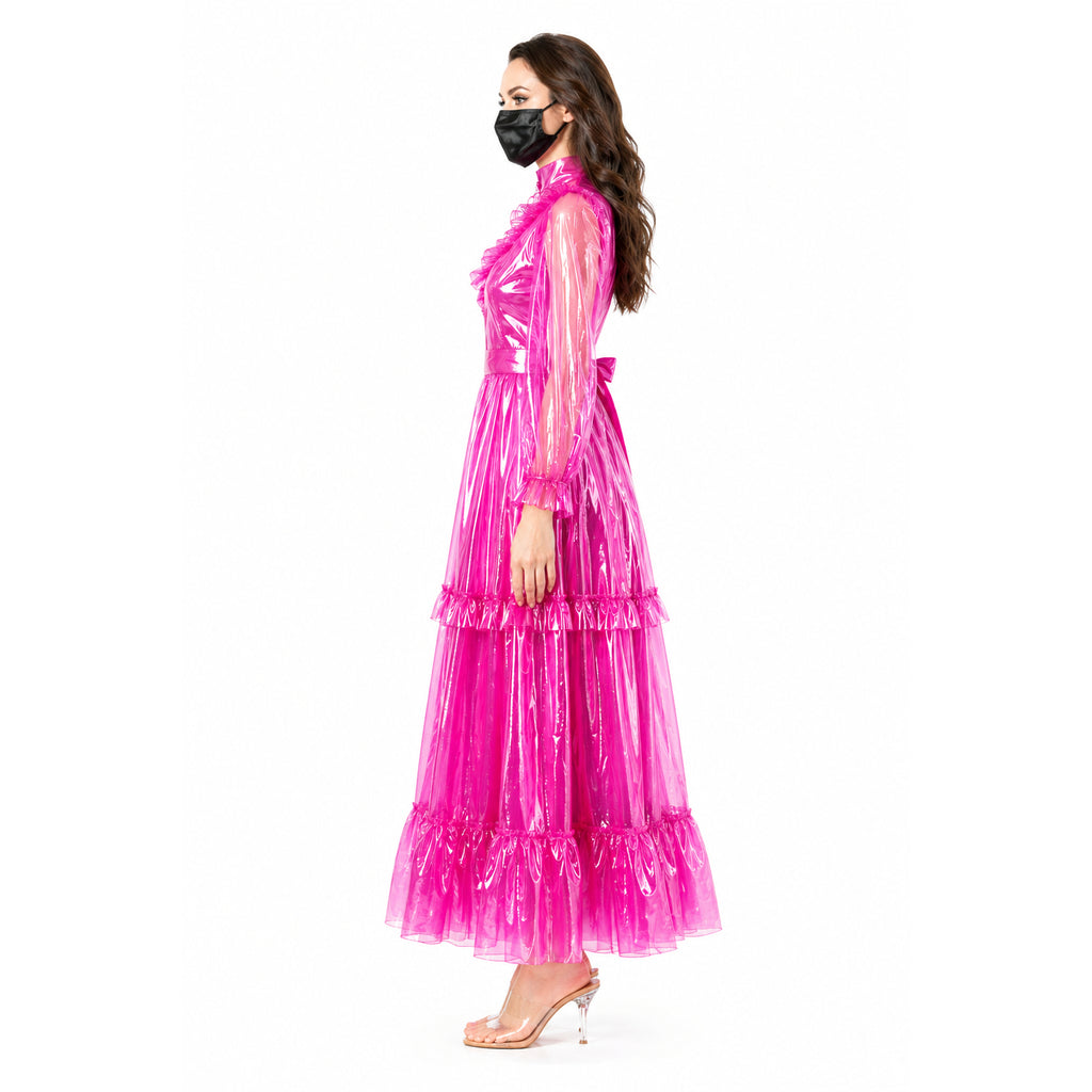 Hot Pink Transparentes PVC Maxikleid G4091