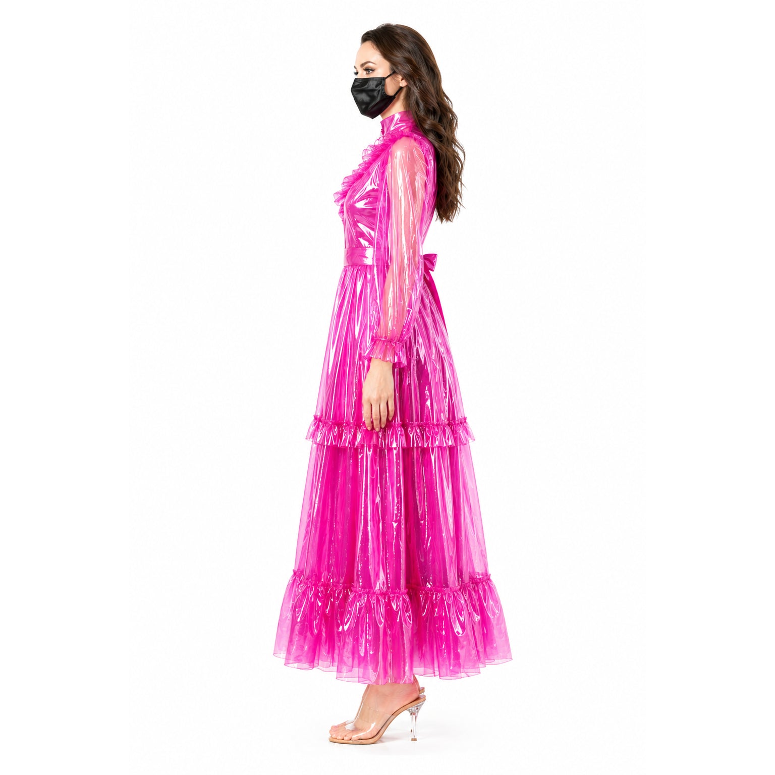 Hot Pink Transparentes PVC Maxikleid G4091