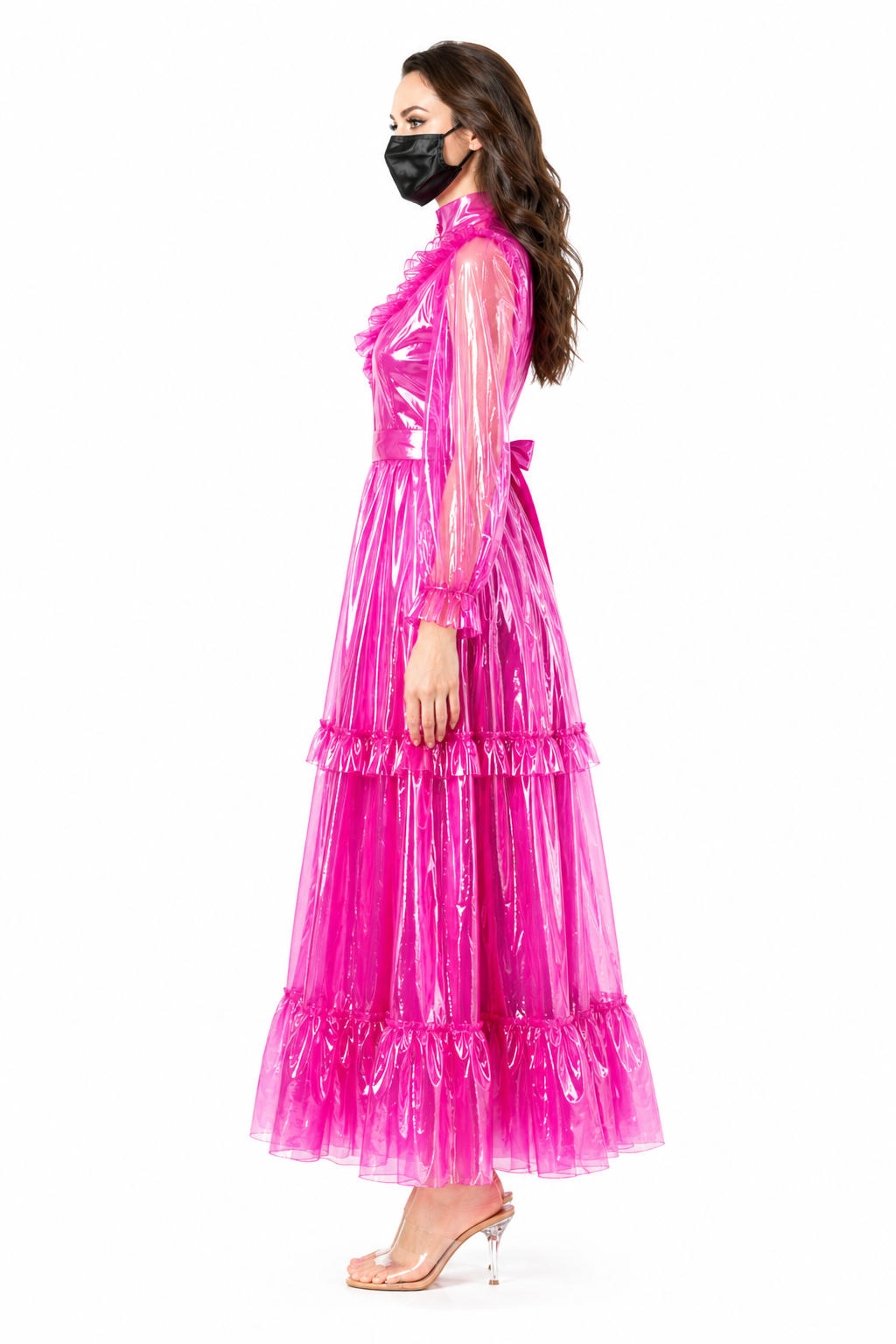 Hot Pink Clear PVC Long Dress G4091