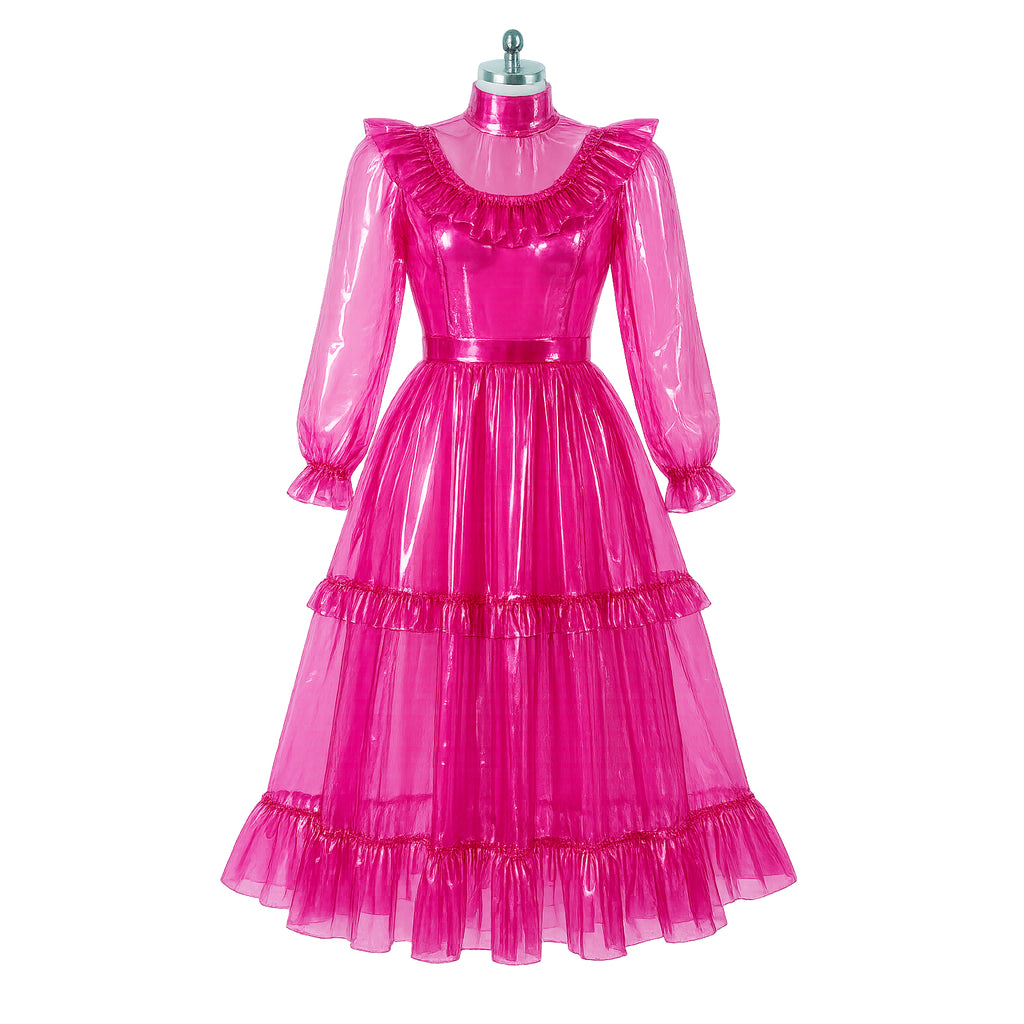 Hot Pink Transparentes PVC Maxikleid G4091