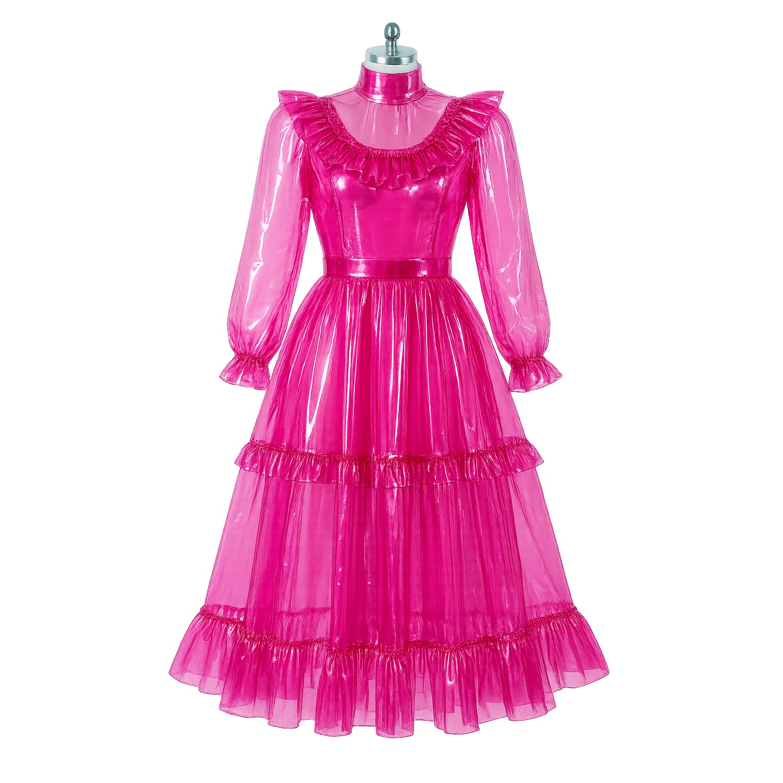 Hot Pink Transparentes PVC Maxikleid G4091