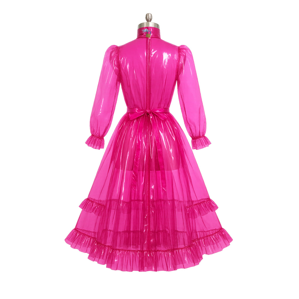 Hot Pink Transparentes PVC Maxikleid G4091