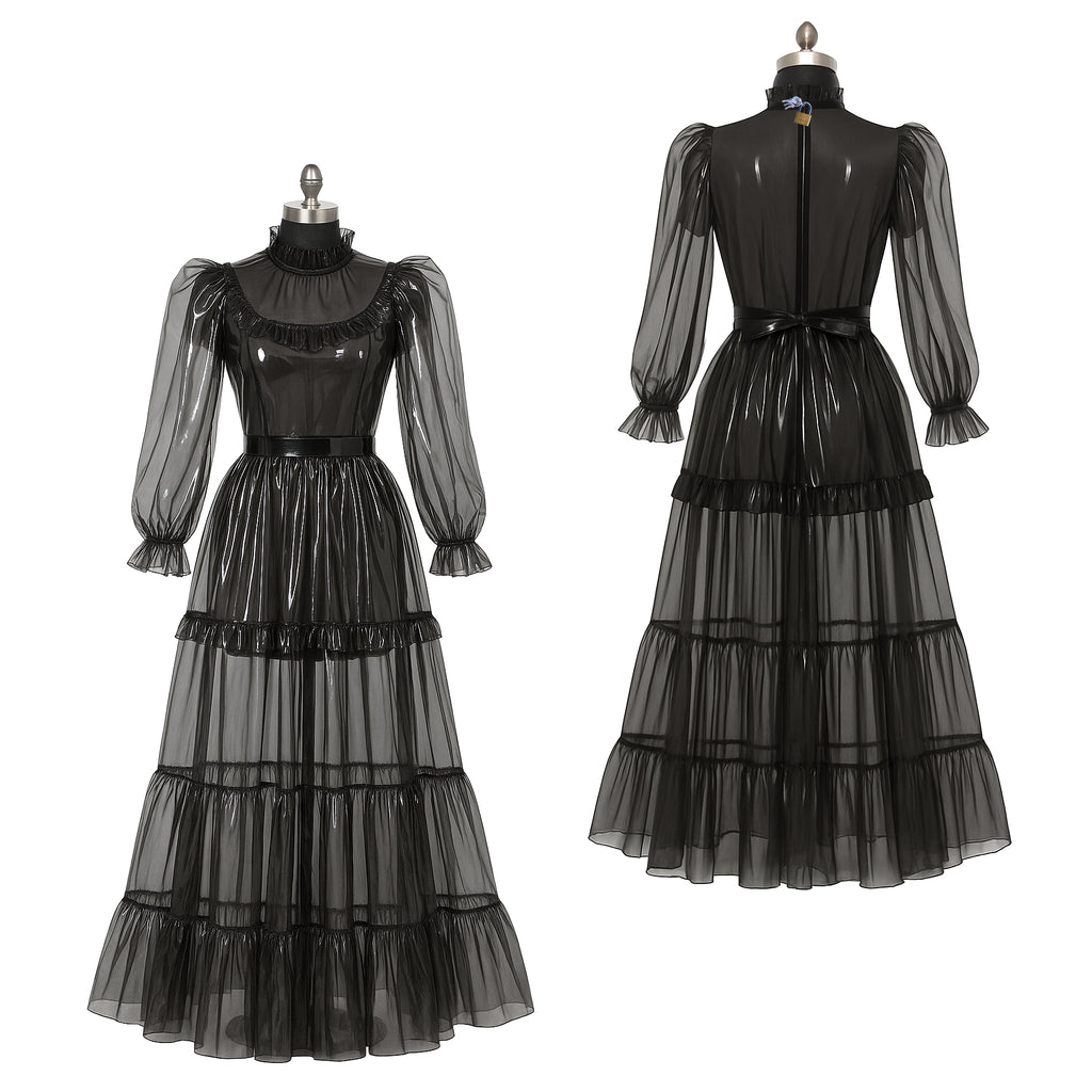 Schwarzes transparentes PVC-Kleid lang G4092