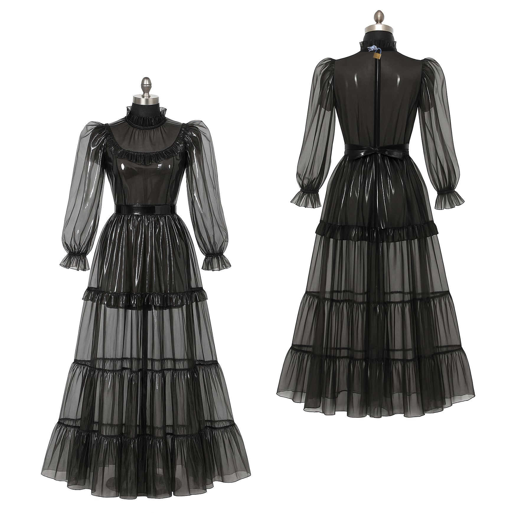 Schwarzes transparentes PVC-Kleid lang G4092