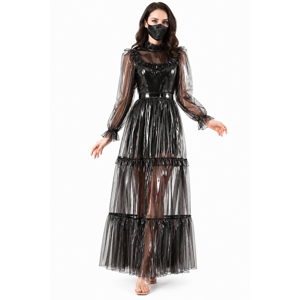 Schwarzes transparentes PVC-Kleid lang G4092