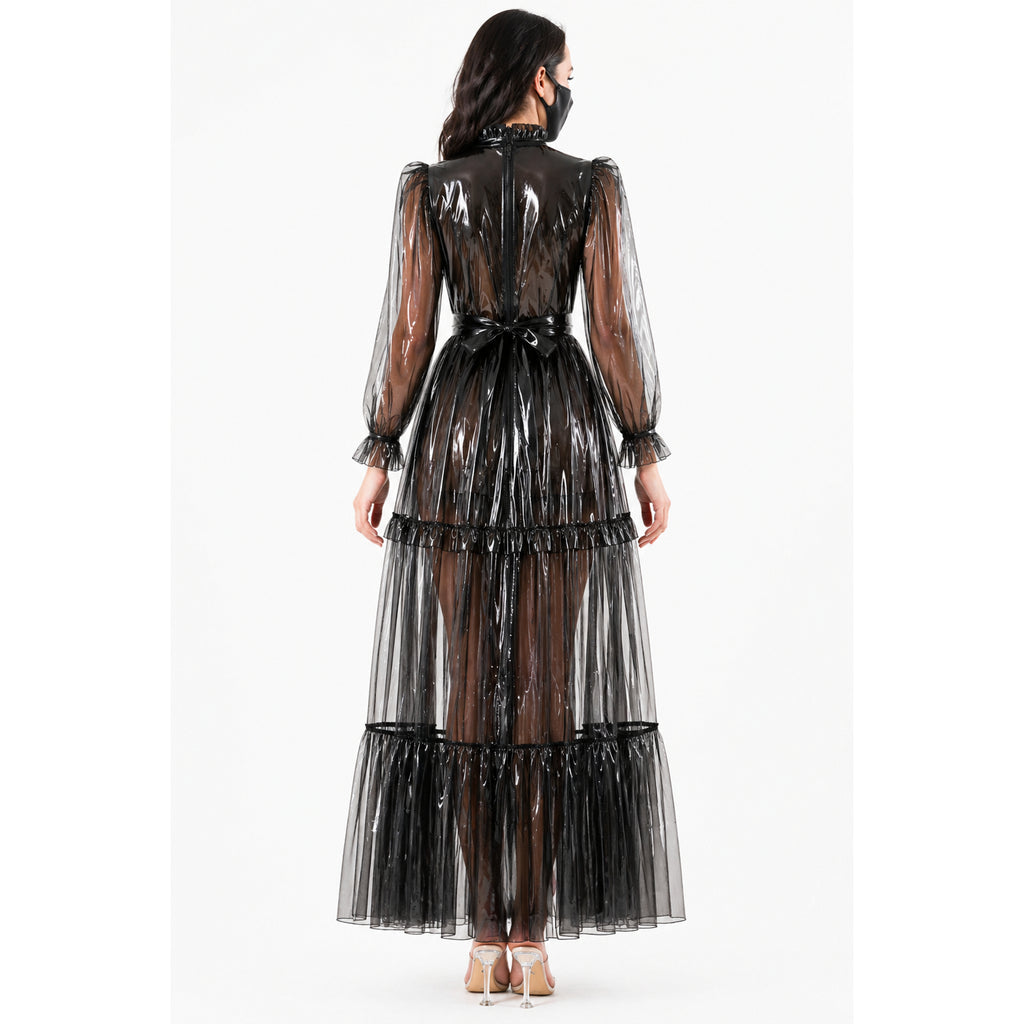 Schwarzes transparentes PVC-Kleid lang G4092