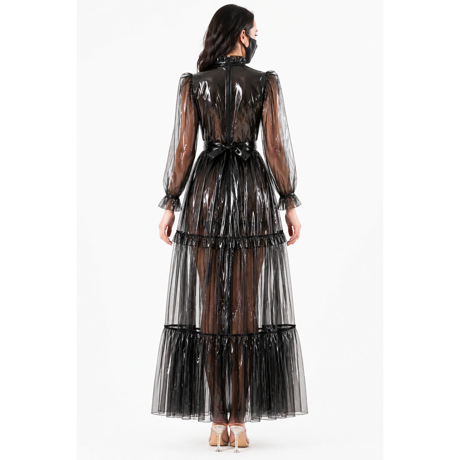 Schwarzes transparentes PVC-Kleid lang G4092