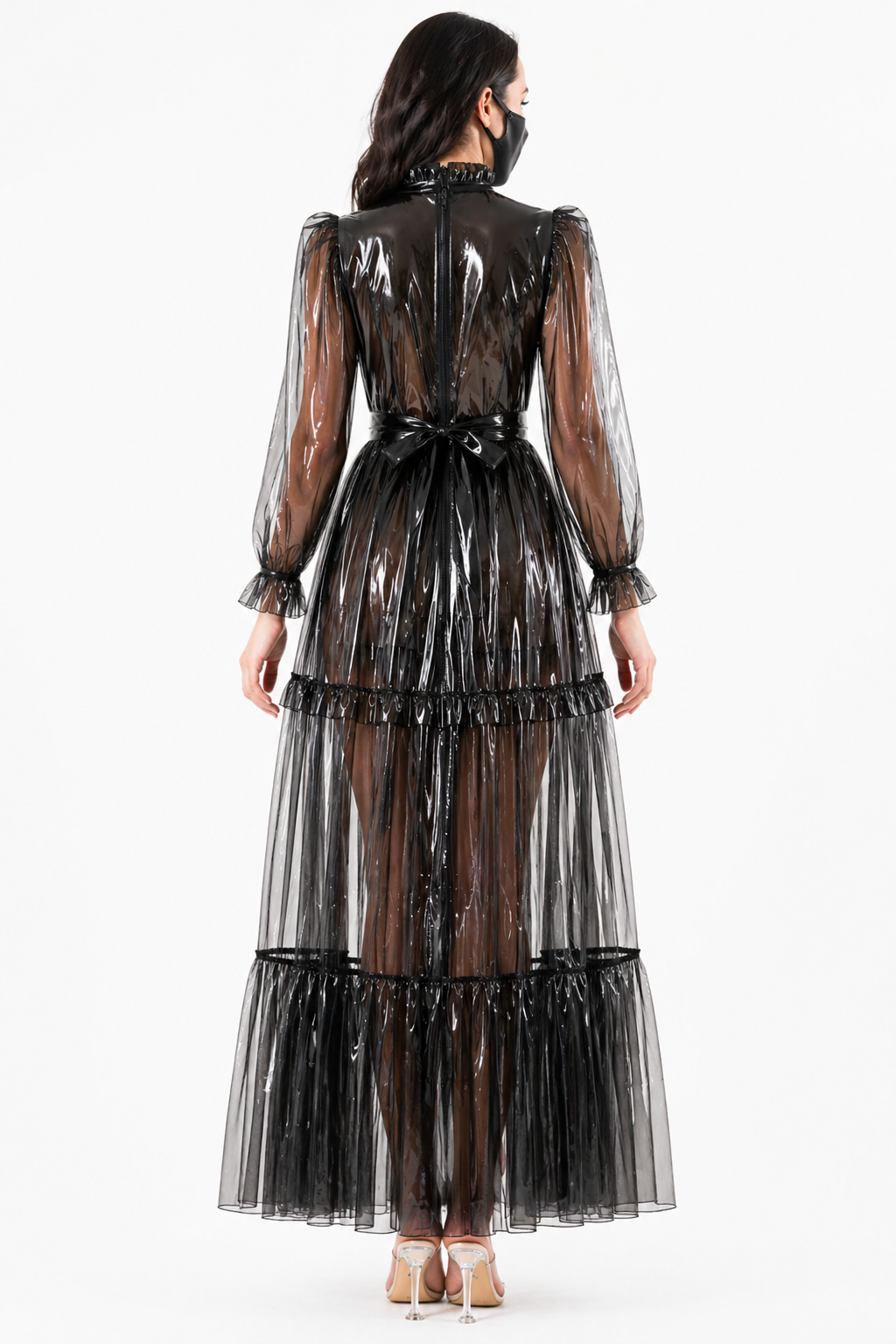 Schwarzes transparentes PVC-Kleid lang G4092