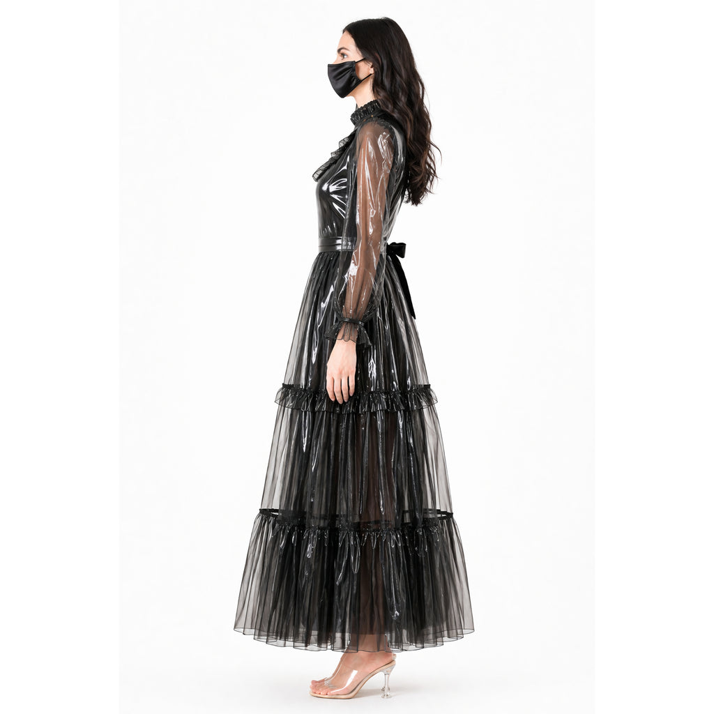 Schwarzes transparentes PVC-Kleid lang G4092