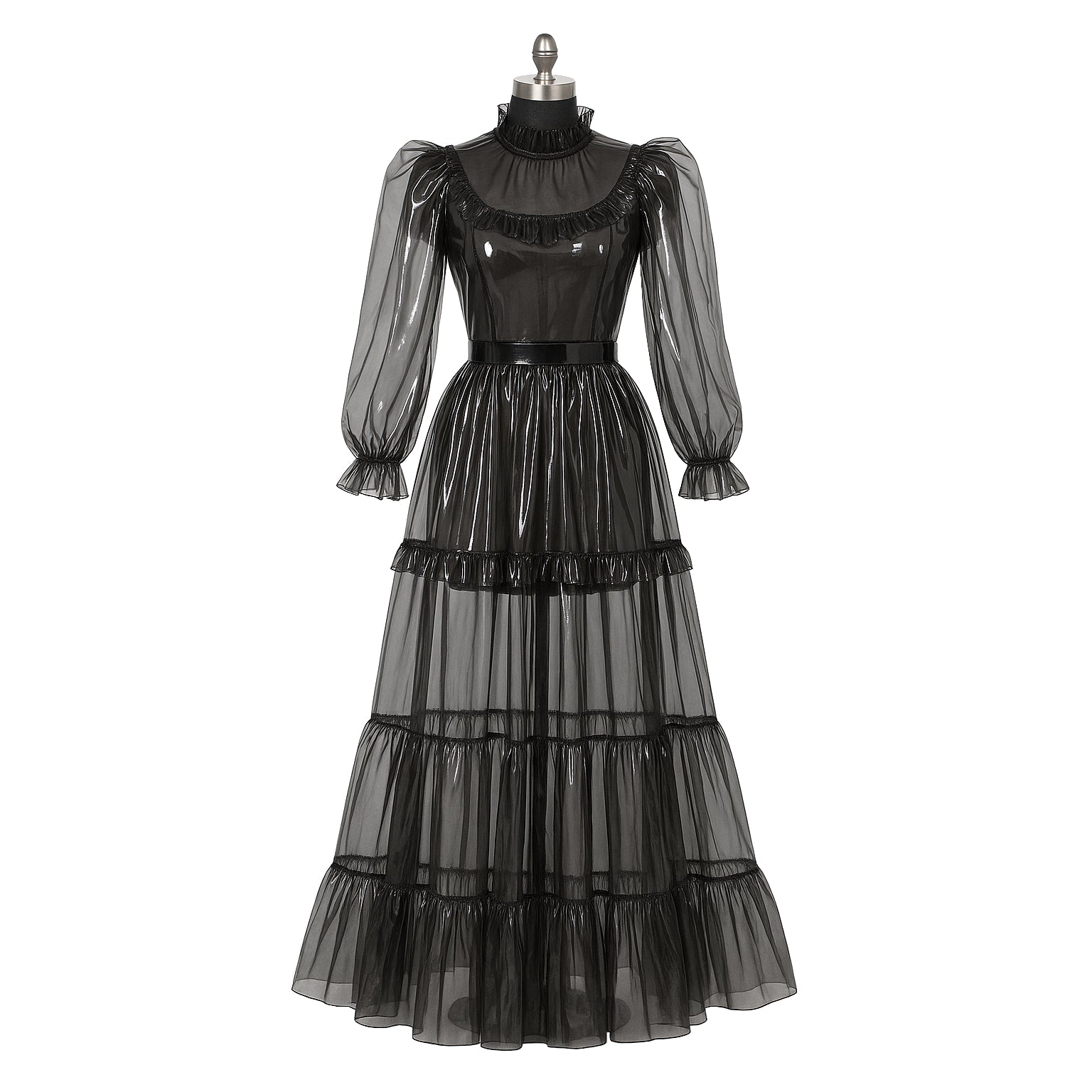 Schwarzes transparentes PVC-Kleid lang G4092