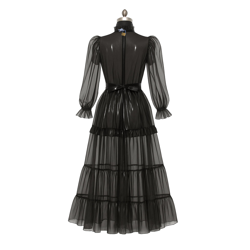 Schwarzes transparentes PVC-Kleid lang G4092