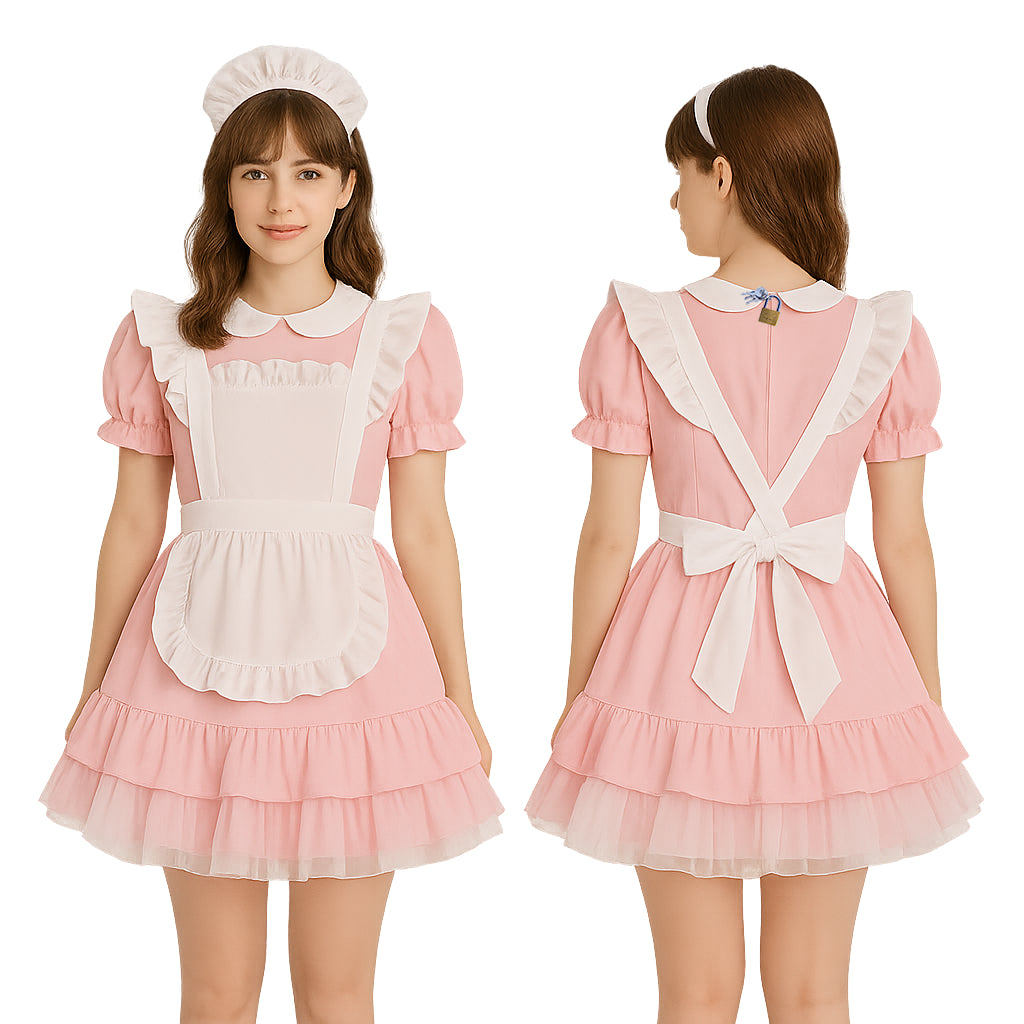 Robe de soubrette sissy en coton rose pâle G4095