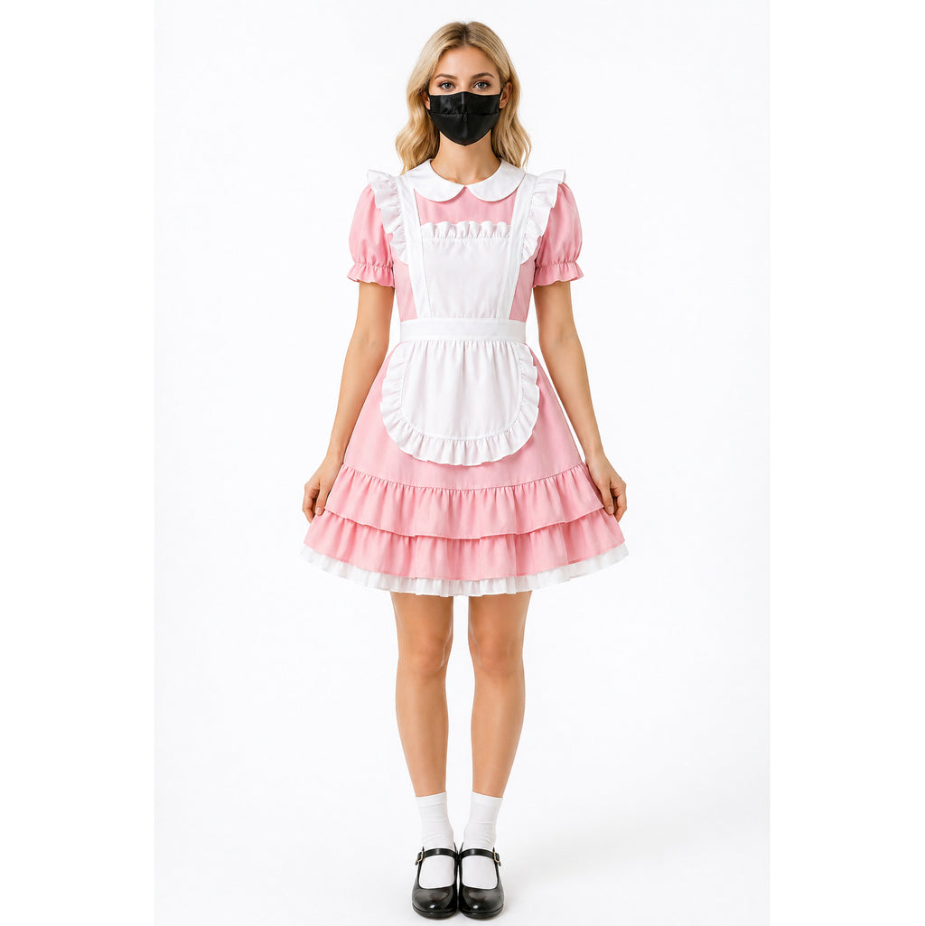 Robe de soubrette sissy en coton rose pâle G4095