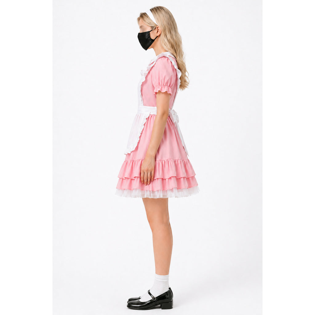 Robe de soubrette sissy en coton rose pâle G4095
