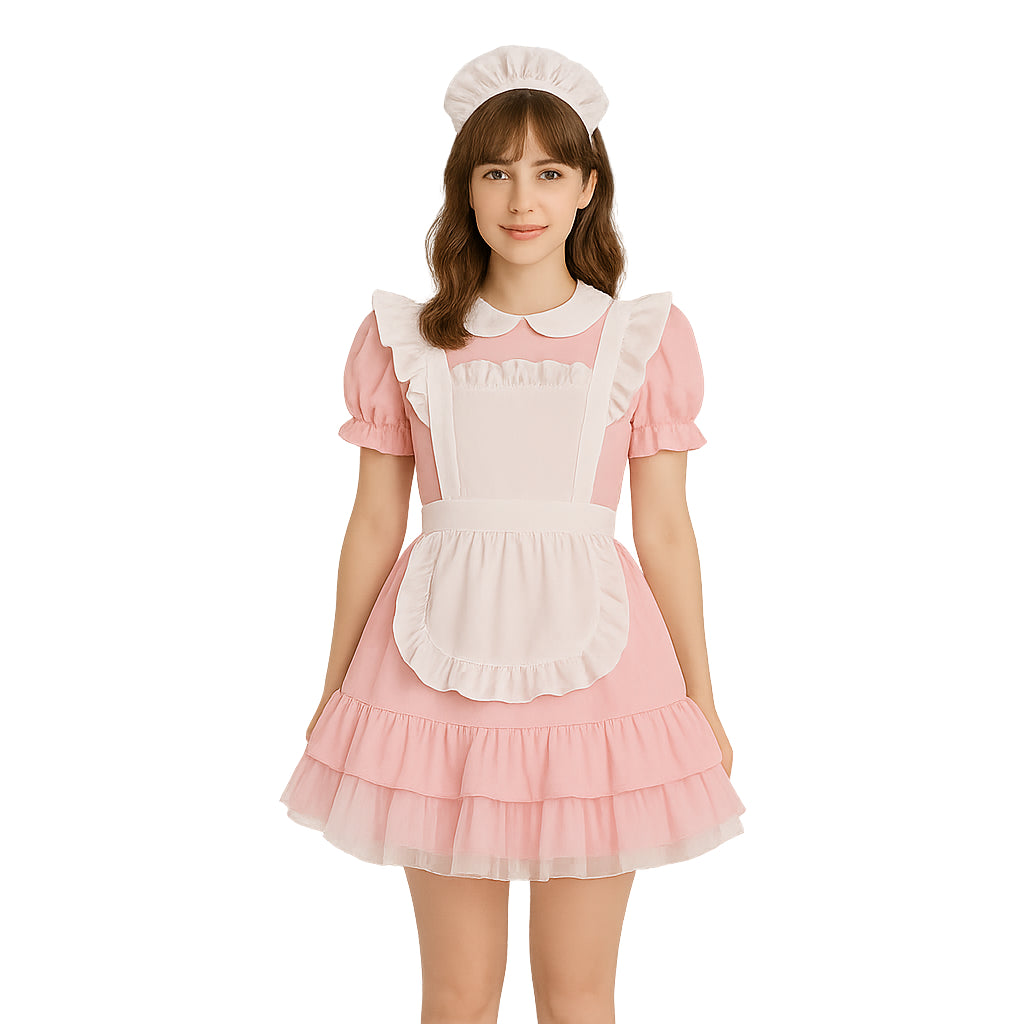 Robe de soubrette sissy en coton rose pâle G4095