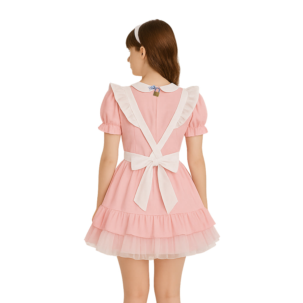 Robe de soubrette sissy en coton rose pâle G4095